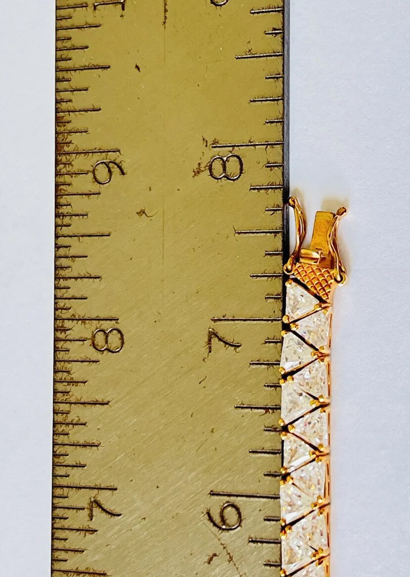 Vintage 18K Gold Vermeil Sterling Silver Trillion Cut CZ Tennis Link Bracelet