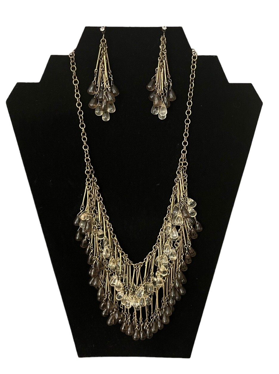 Vintage Coldwater Creek Art Nouveau Gold Tone Tear Drop Necklace Earrings Set