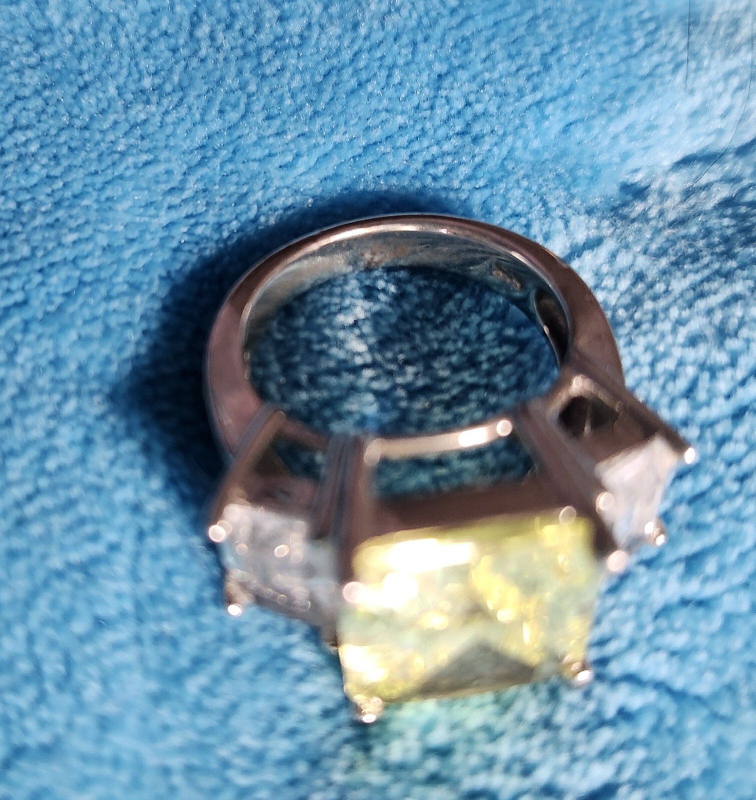 Vintage Cubic Zirconia Large Citrine & White Crystal 925 Sterling Silver Ring