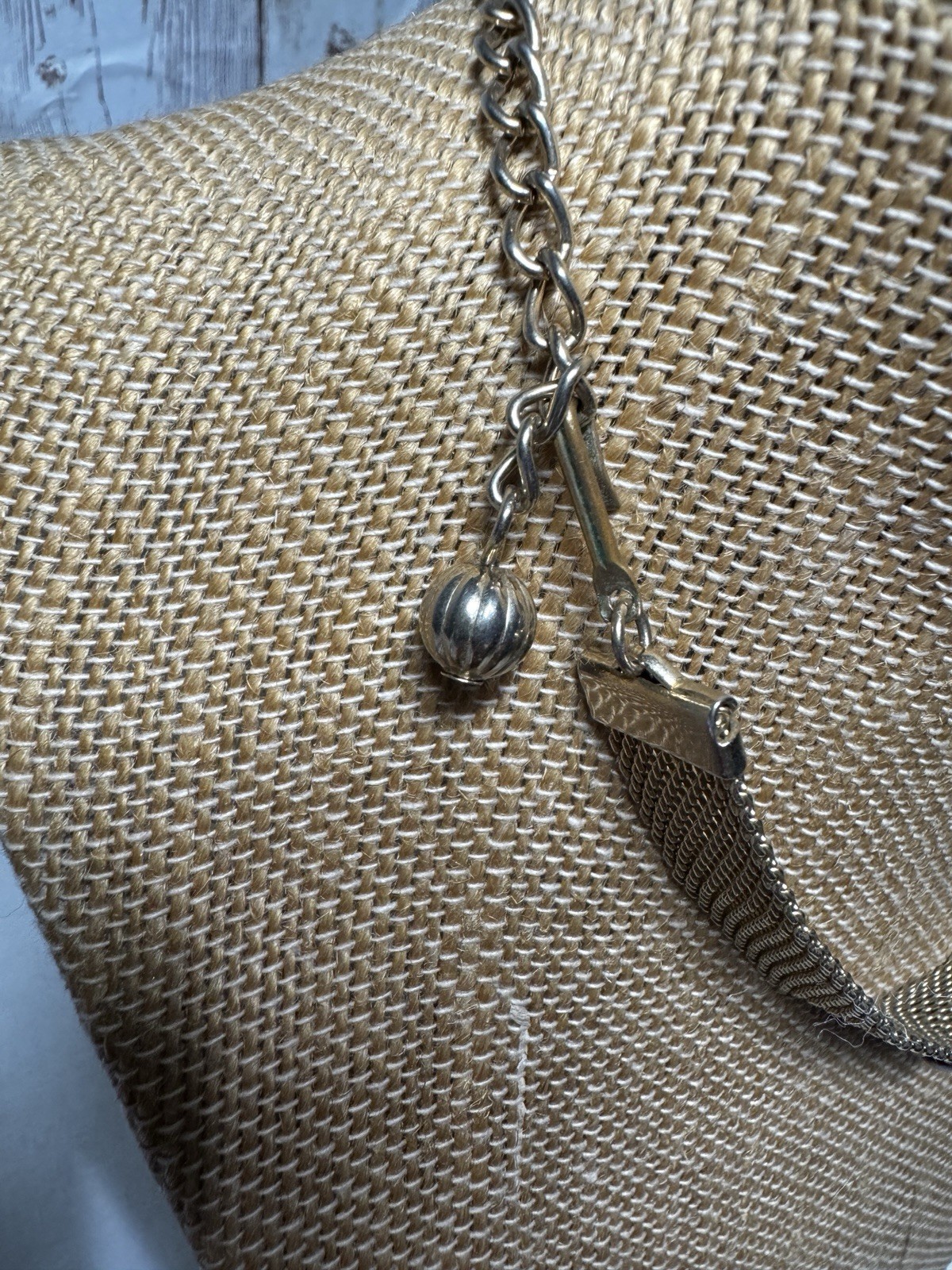 Vintage Victorian Revival Mesh Gold Choker Necklace Tigers Eye Cabochons Estate
