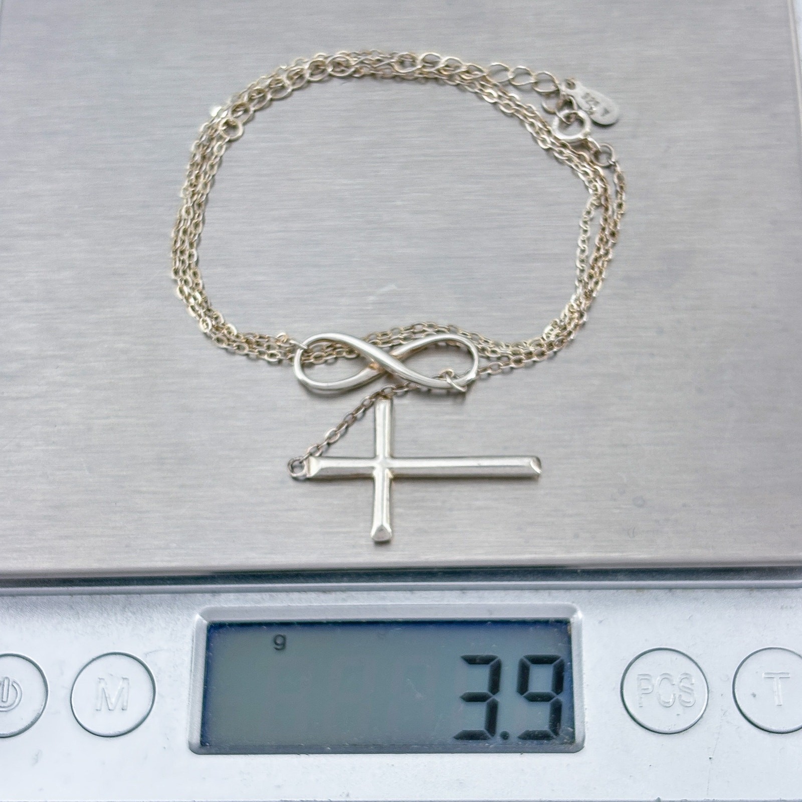 Vintage Sterling Silver 925 Infinity Cross Necklace 16.5″-18.5″