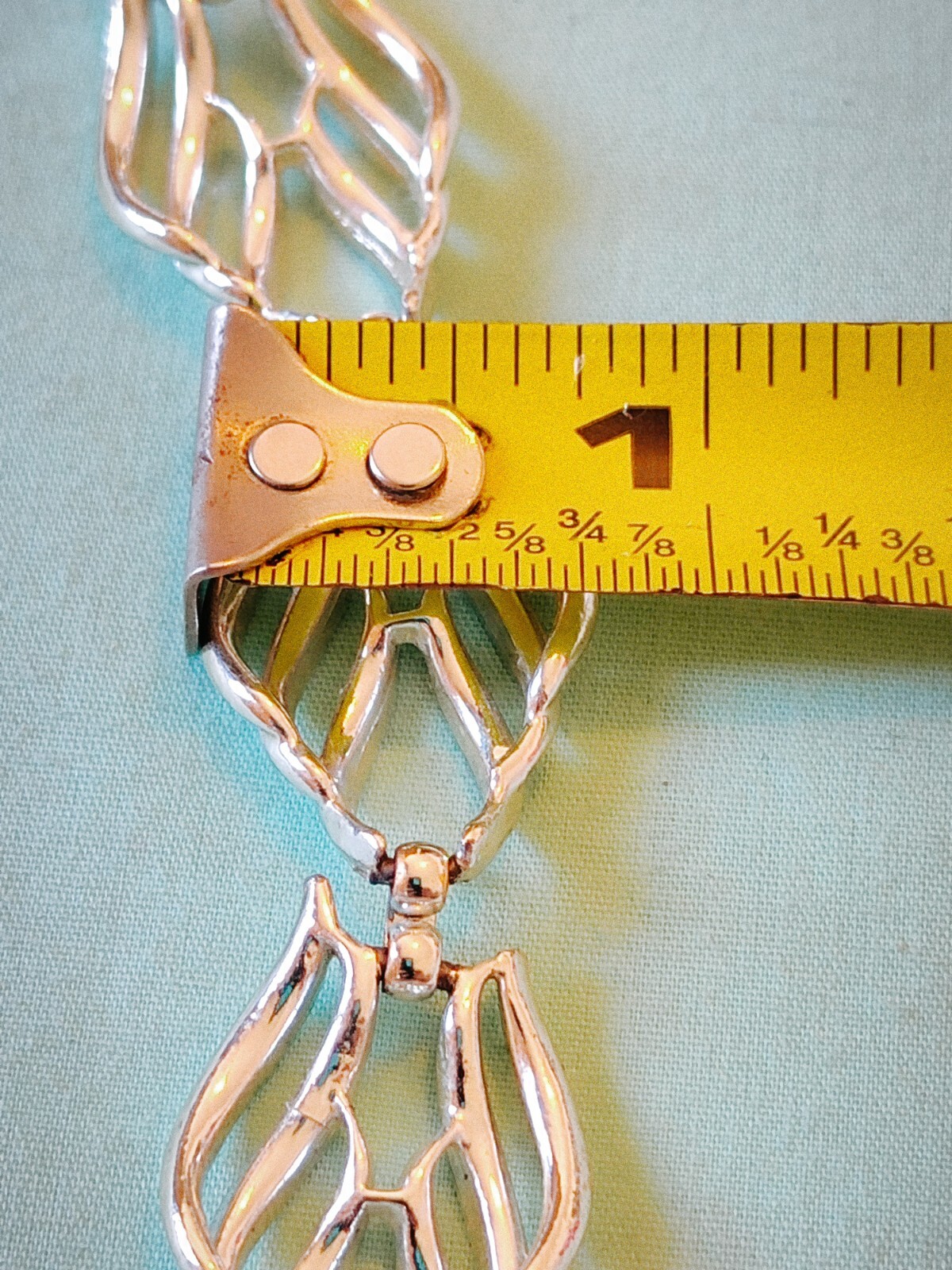 Open Work Filagree Panel Link Necklace Silver Tone 16.5in Shepard Hook