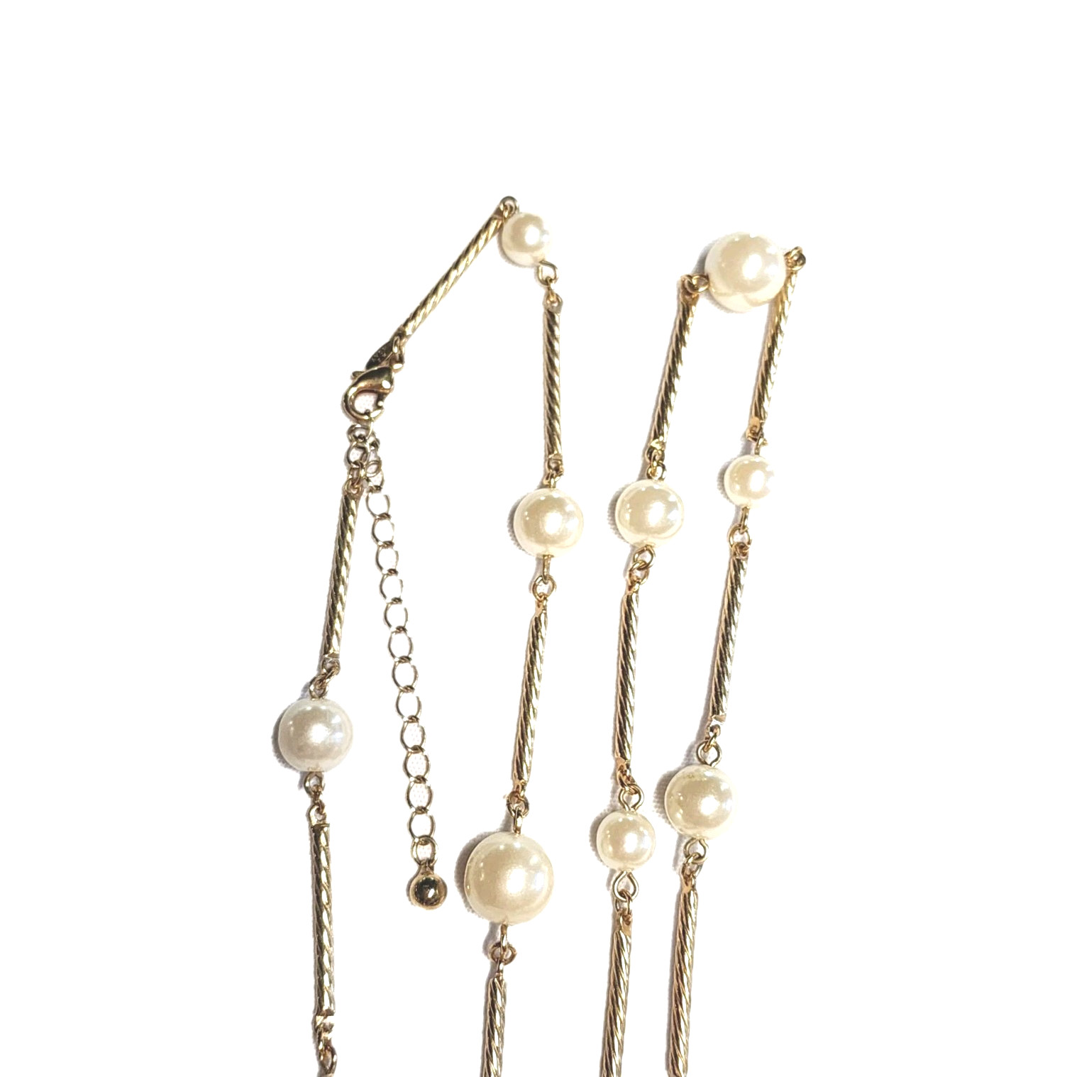 VTG AVON SH Gold Tone Twisted Bar Link & Cream White Faux Pearl Station Necklace