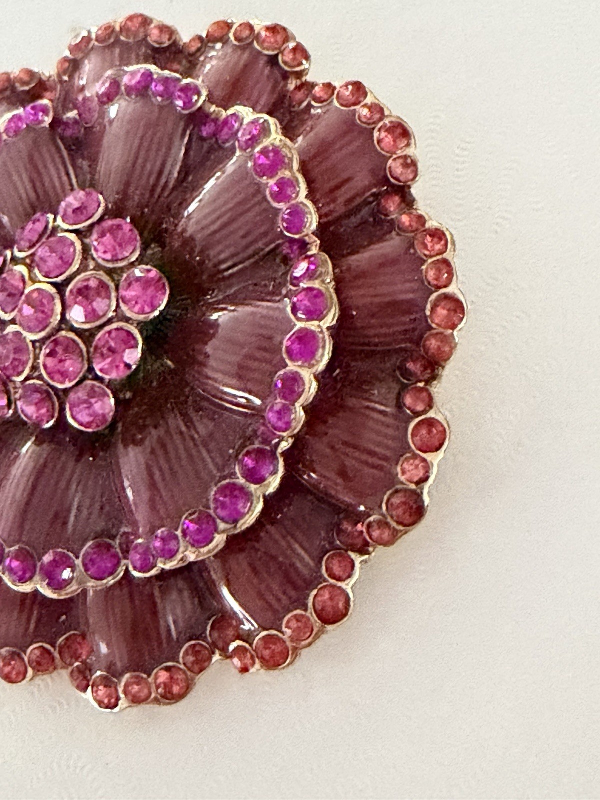 Vintage Liz Claiborne Burgundy Enamel Petals With Rhinestones Brooche