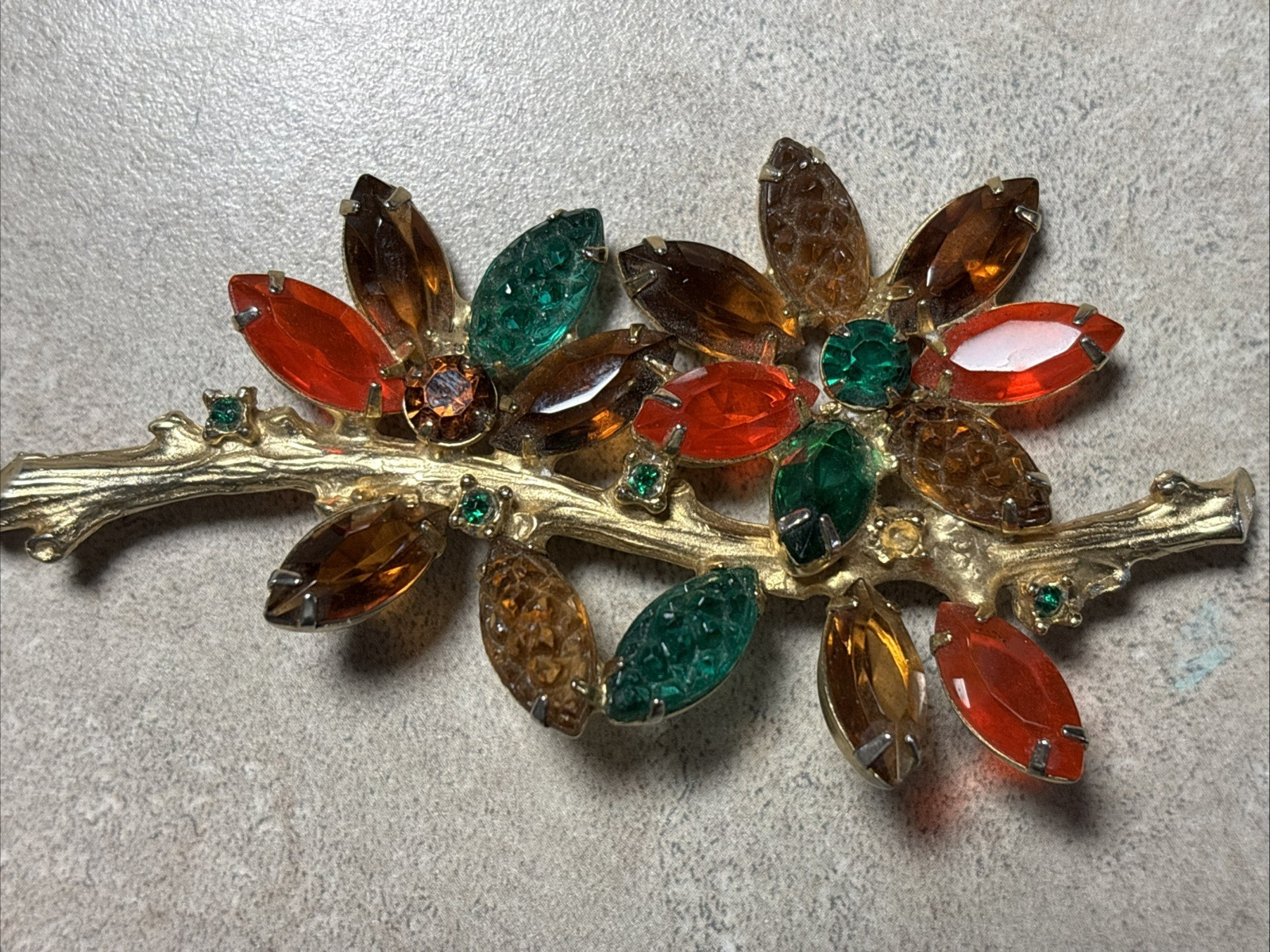 Vintage Fall Colors Flowers w/Leaves Brooch Repair or Use for Repairs Unsigned