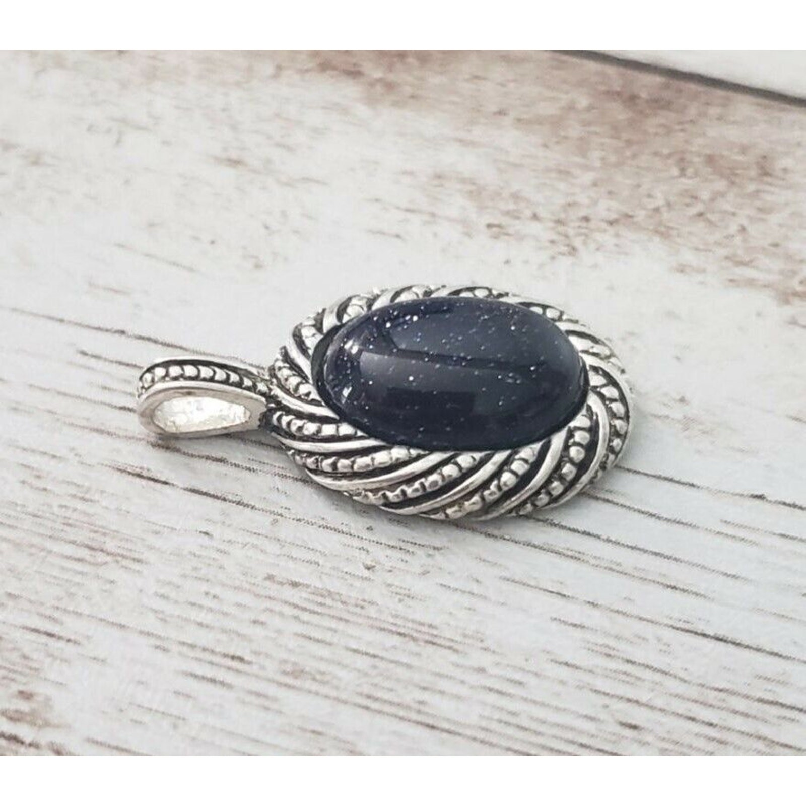 Vintage Pendant – Midnight Blue with Silver Tone Halo – No Chain Included