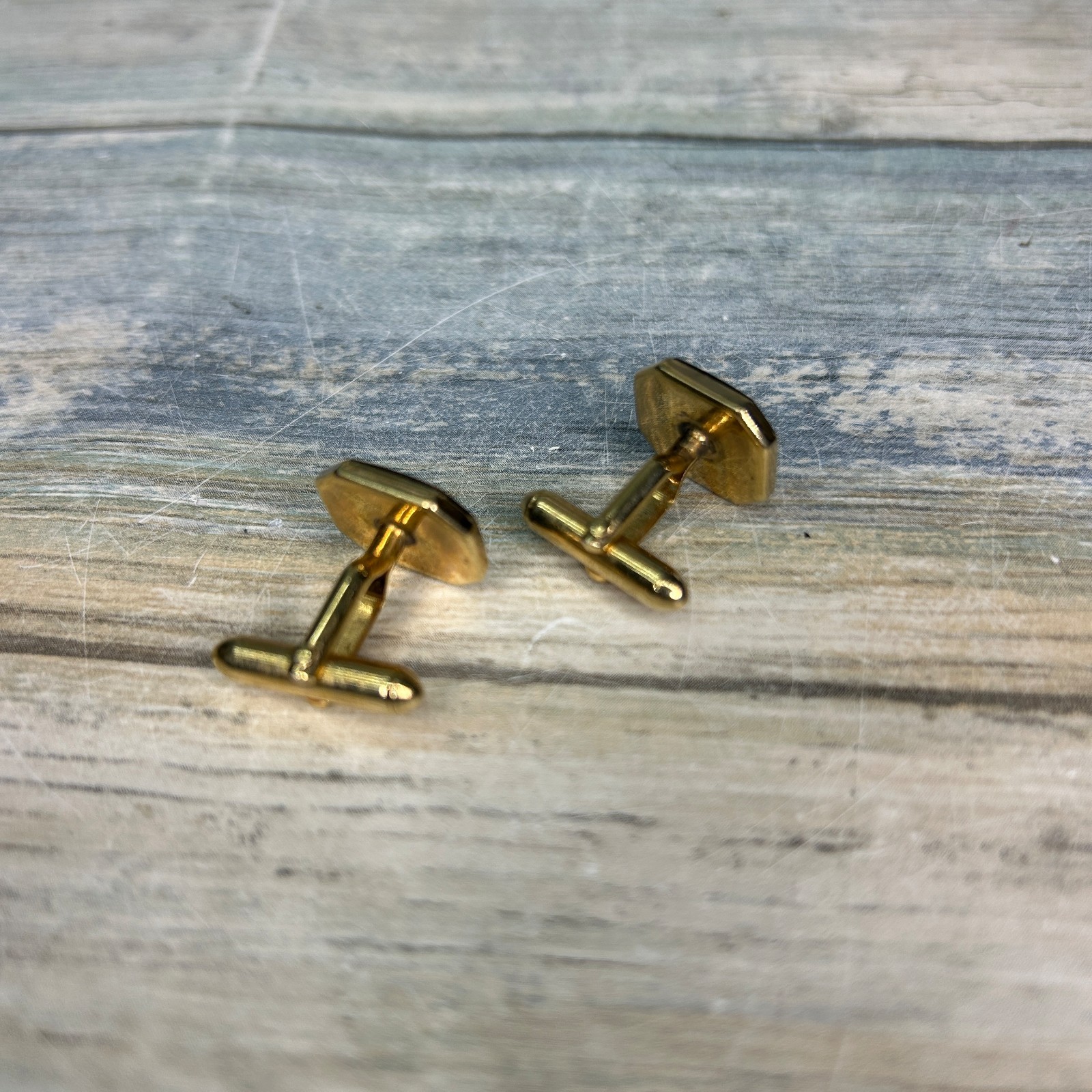 Swank Vintage Cuff Links Black Gold Tone Groom or Groomsman Cuff Links
