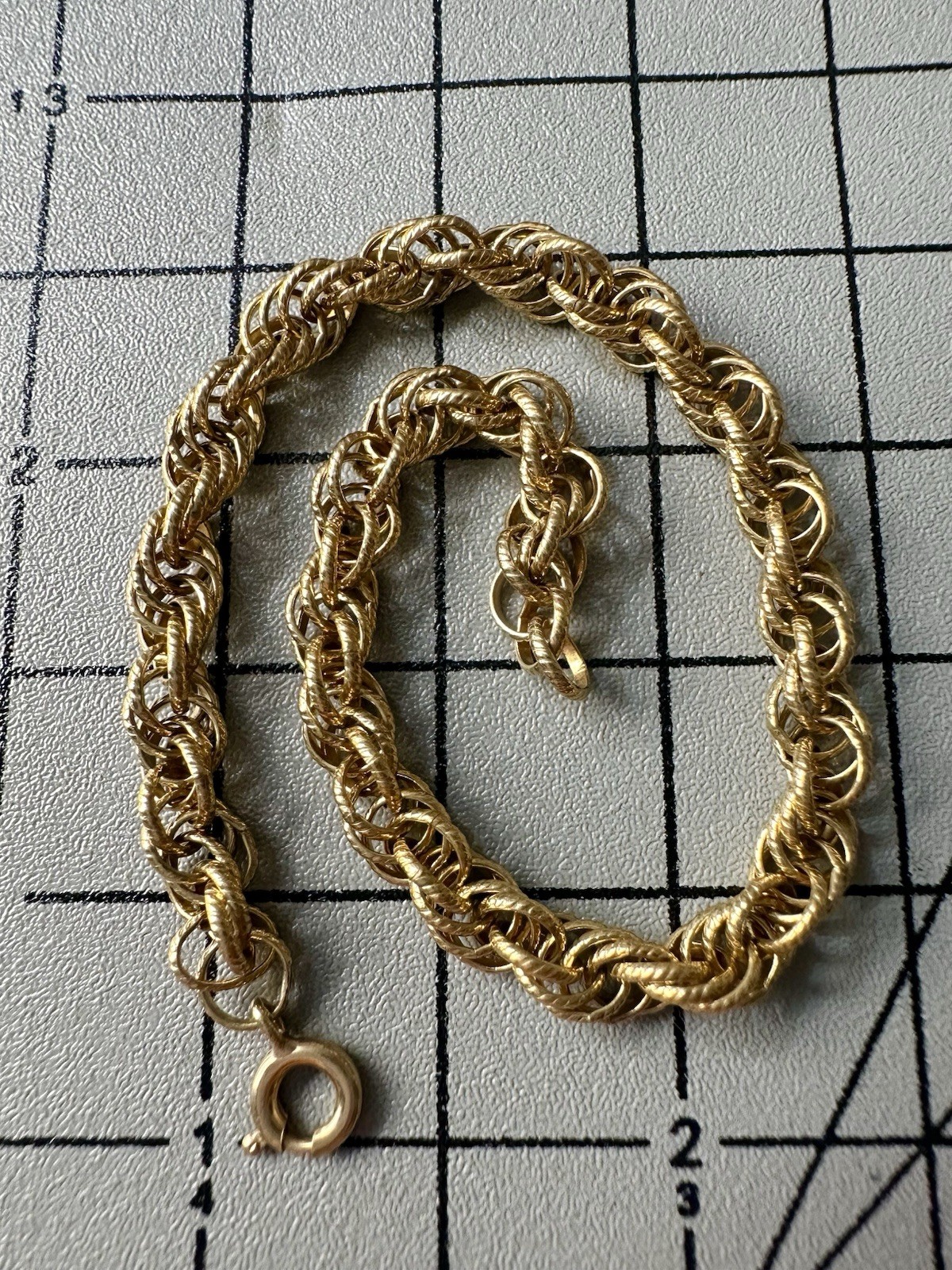 VTG Signed 1/20 12K Yellow Gold Filled Rope Chain Bracelet Mid Century 7 1/4”