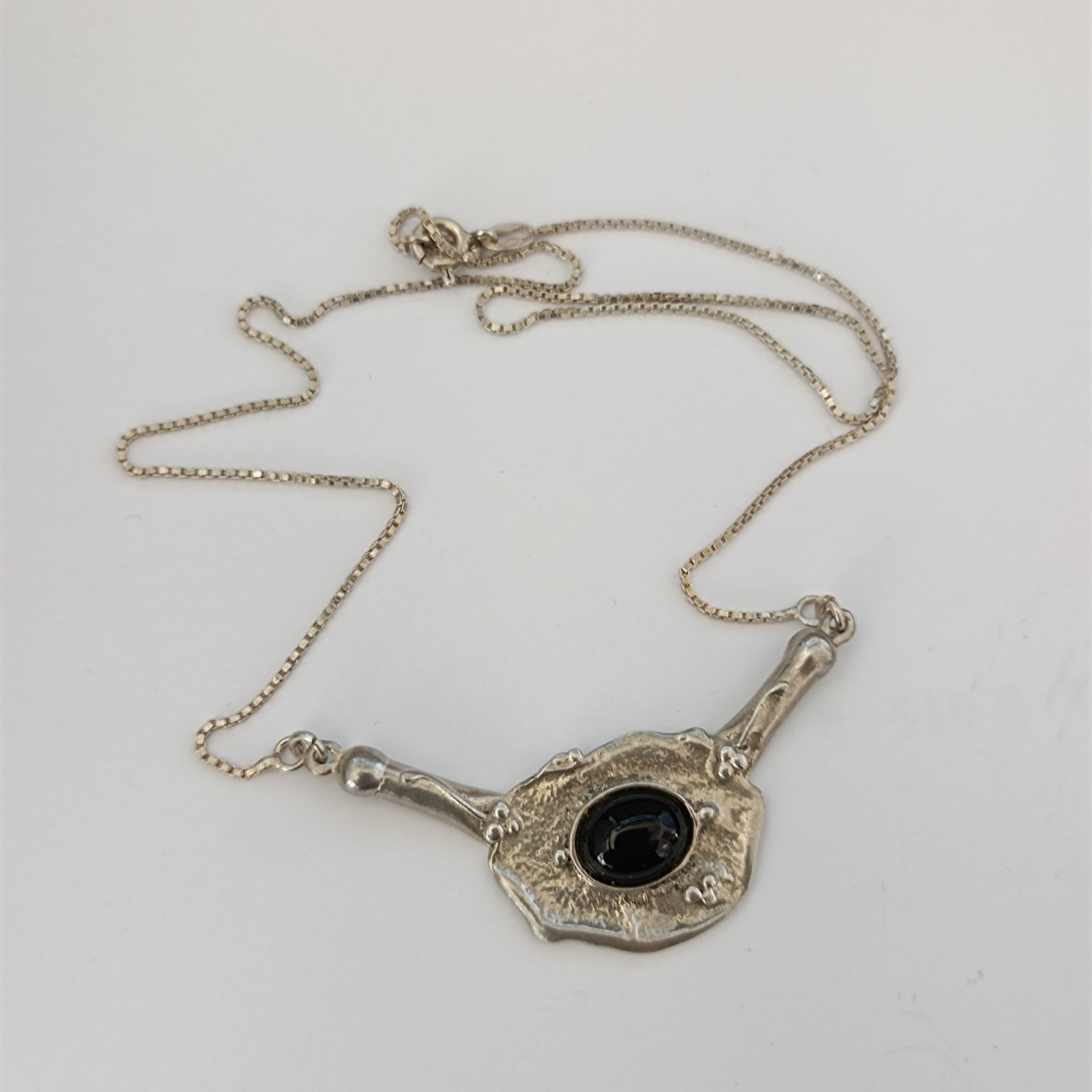 Modernist Silver Onyx Necklace Artisan Freeform Bib Brutalist Israel Art Vintage