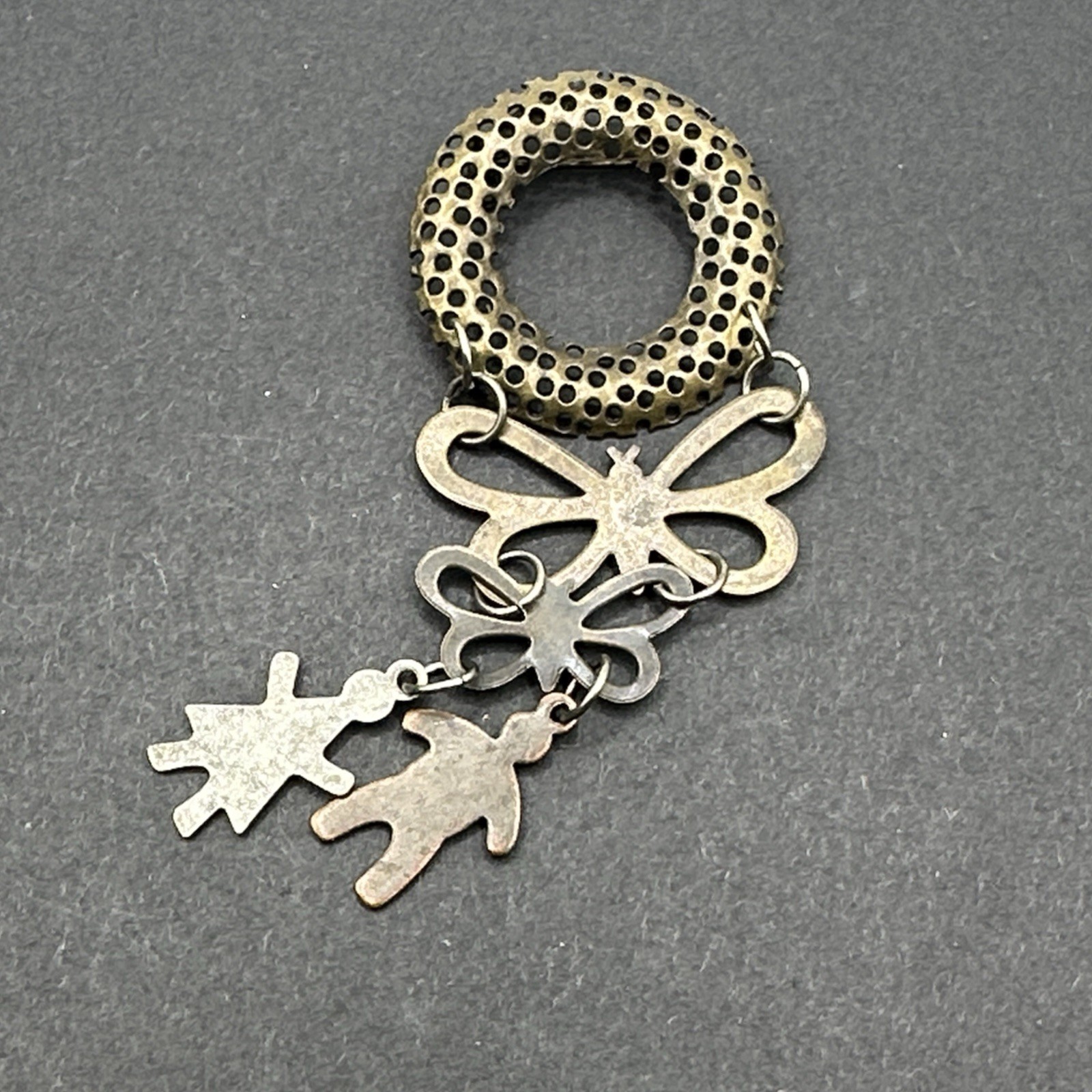 Vintage Dangling Butterfly And People Brooch Pin J44J
