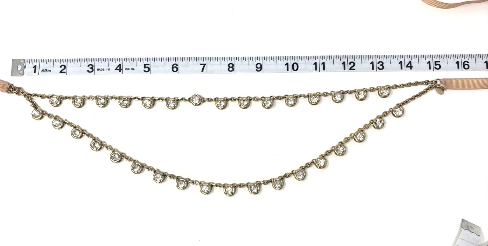 Vintage Danielle Stevens Gold Toned 2 Strand Crystal Ribbon Necklace