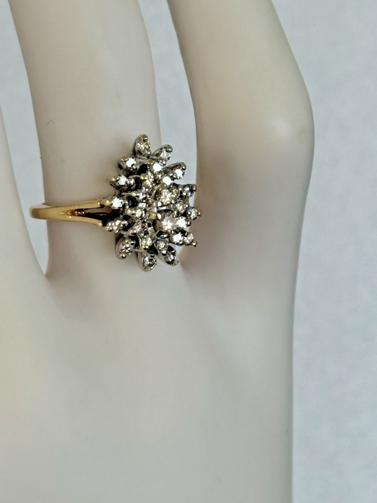 Vintage 0.45ct Champagne Diamond Pear-shaped Cluster 14K Yellow /White Gold Ring