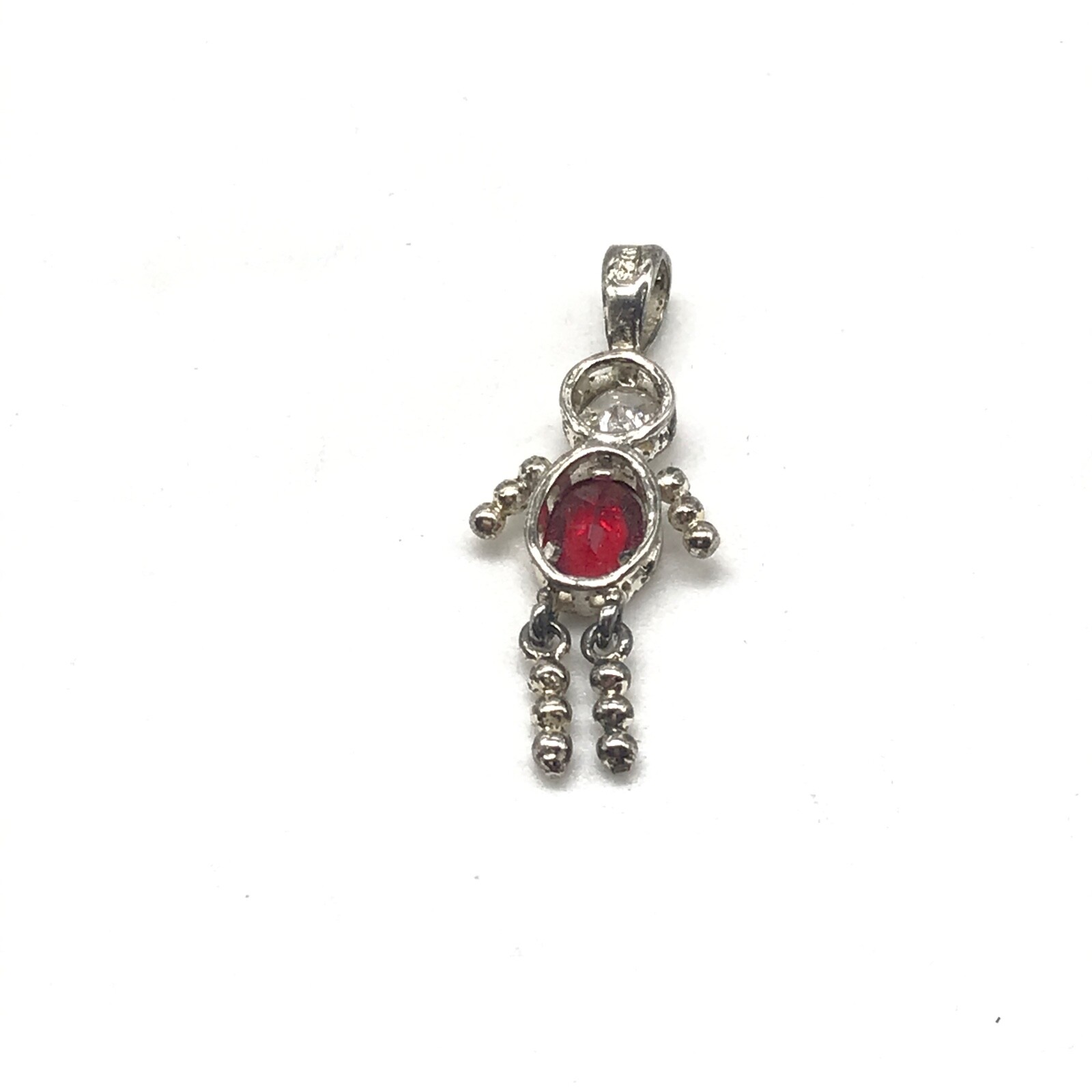 925 Sterling Silver Red CZ July Birthstone Stick Person Vintage Pendant