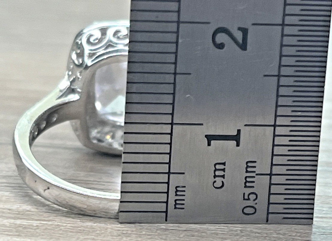 Signed PAJ Sterling 925 Clear CZ Cushion Cut Ring Halo With Side Stones SZ 8 6g