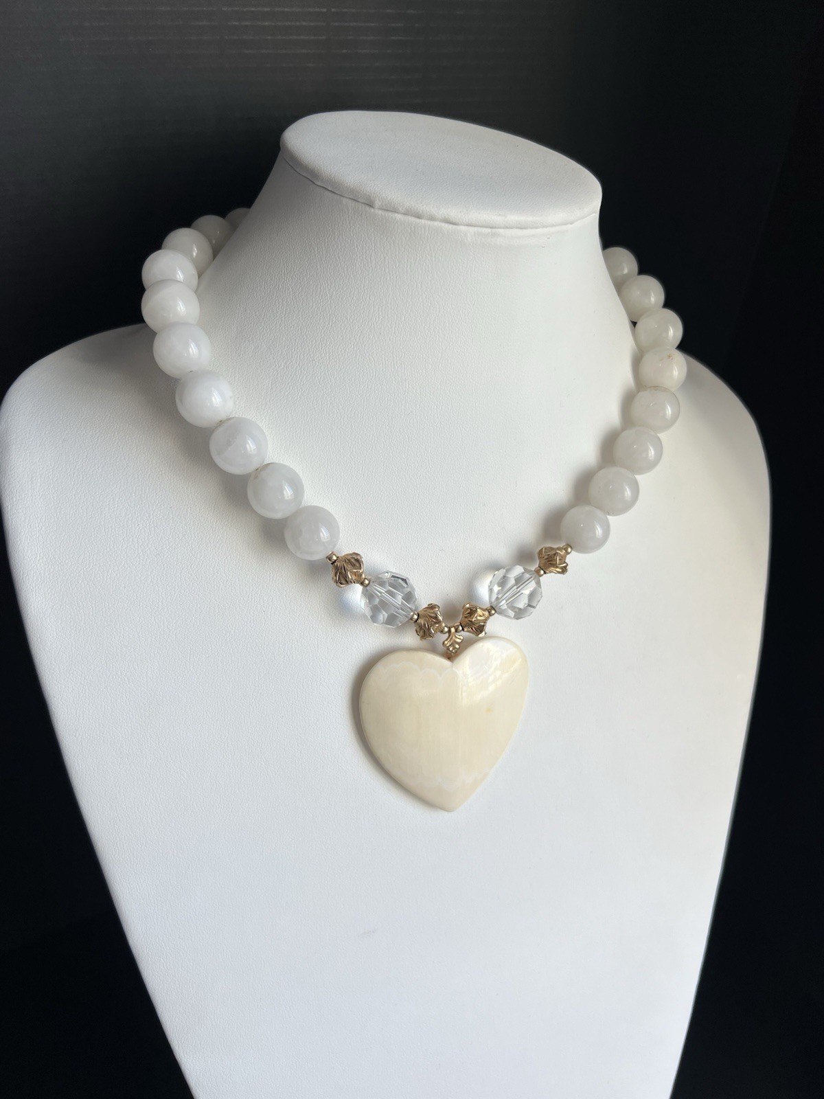 Vintage Collar Necklace White Stone Gemstone Heart Chunky 18” NOS RO-DO Saks AC