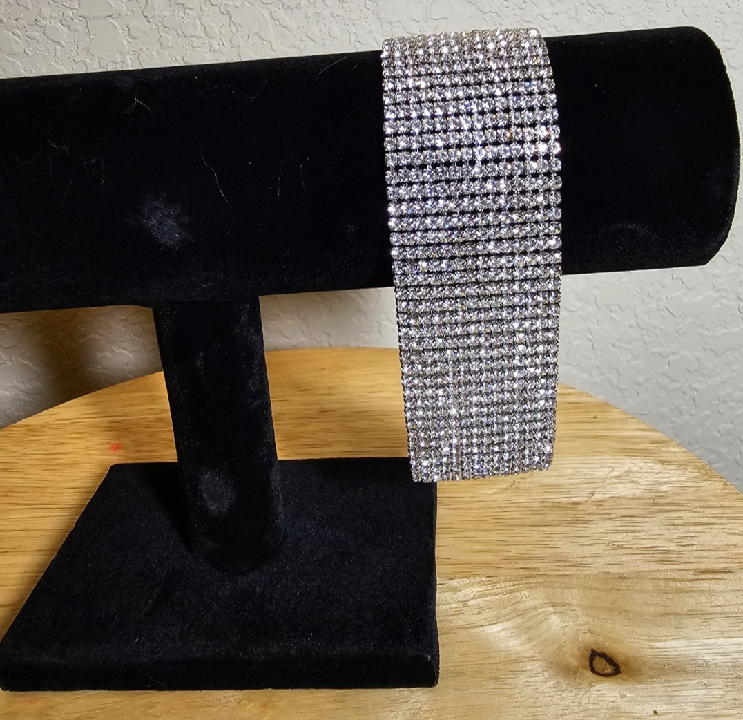 Vintage Rhinestone Bracelet Multi-Row Clear Sparkling Statement 7″