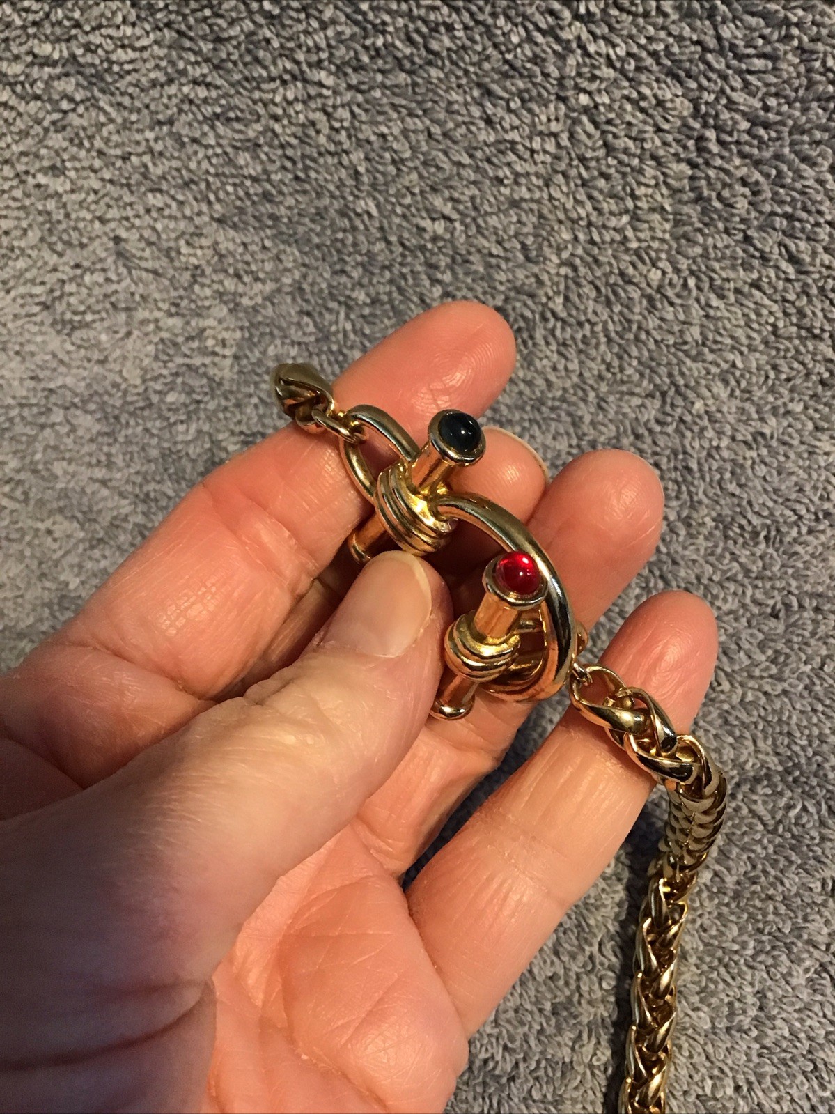 Vtg Gold Tone Toggle Necklace Bridle Red Blue Glass Accent Wheat Chain Lot C