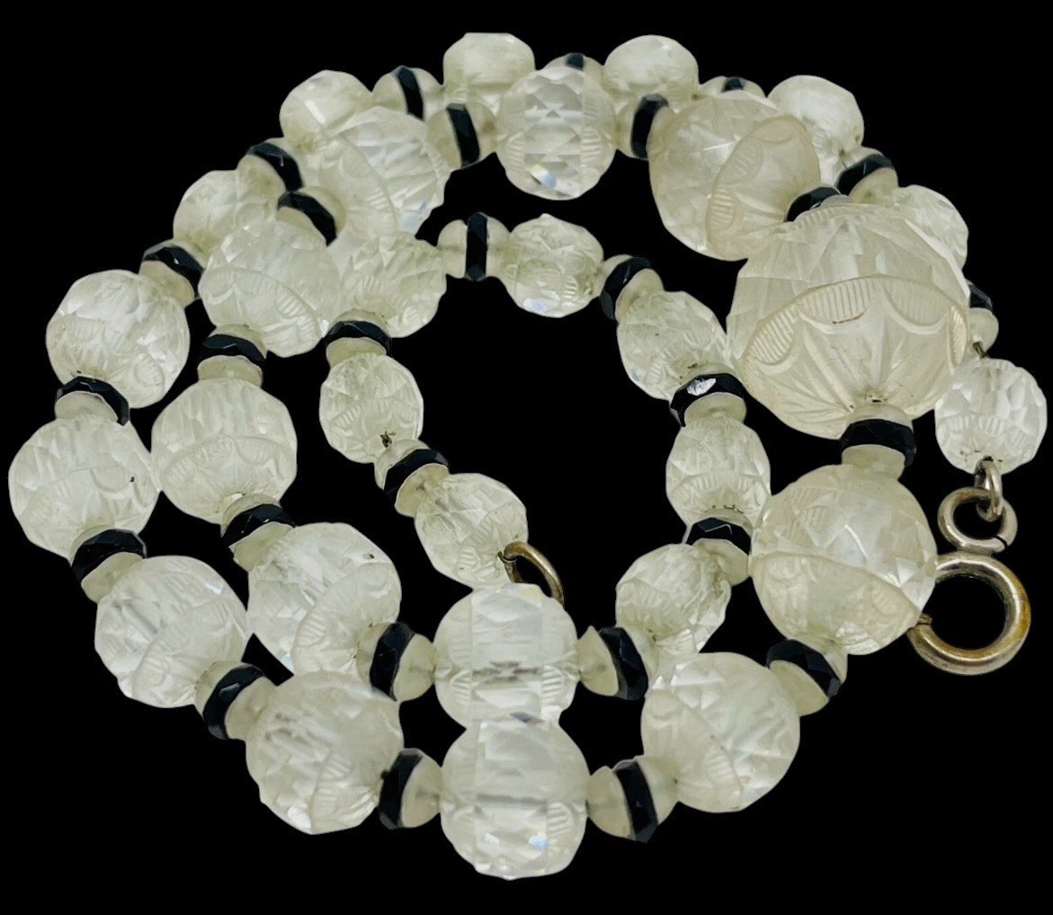 Antique Art Deco Circa 1920 Graduated Faceted Cut Czech Glass Bead Necklace 15”