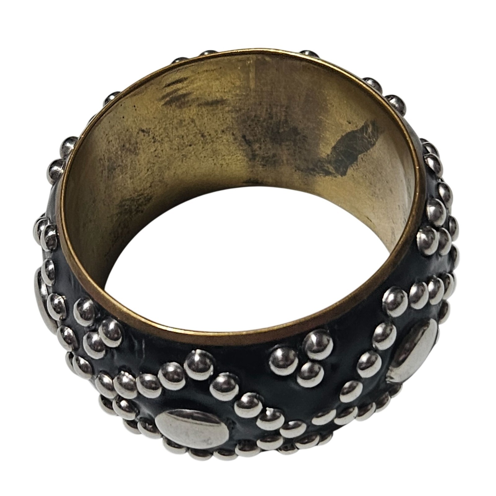 Vintage Bohemian Bangle Bracelet Black Gold Metal Silver Accents Goth Punk