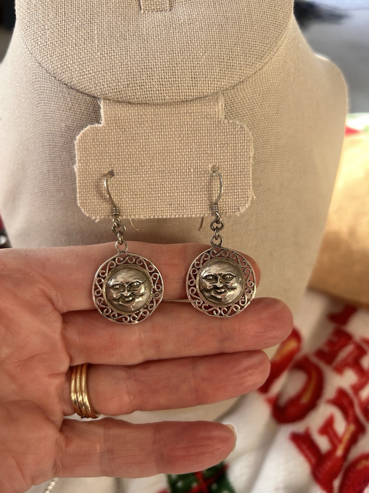 Celestial Anthropomorphic Sterling Silver Earrings Vintage J19