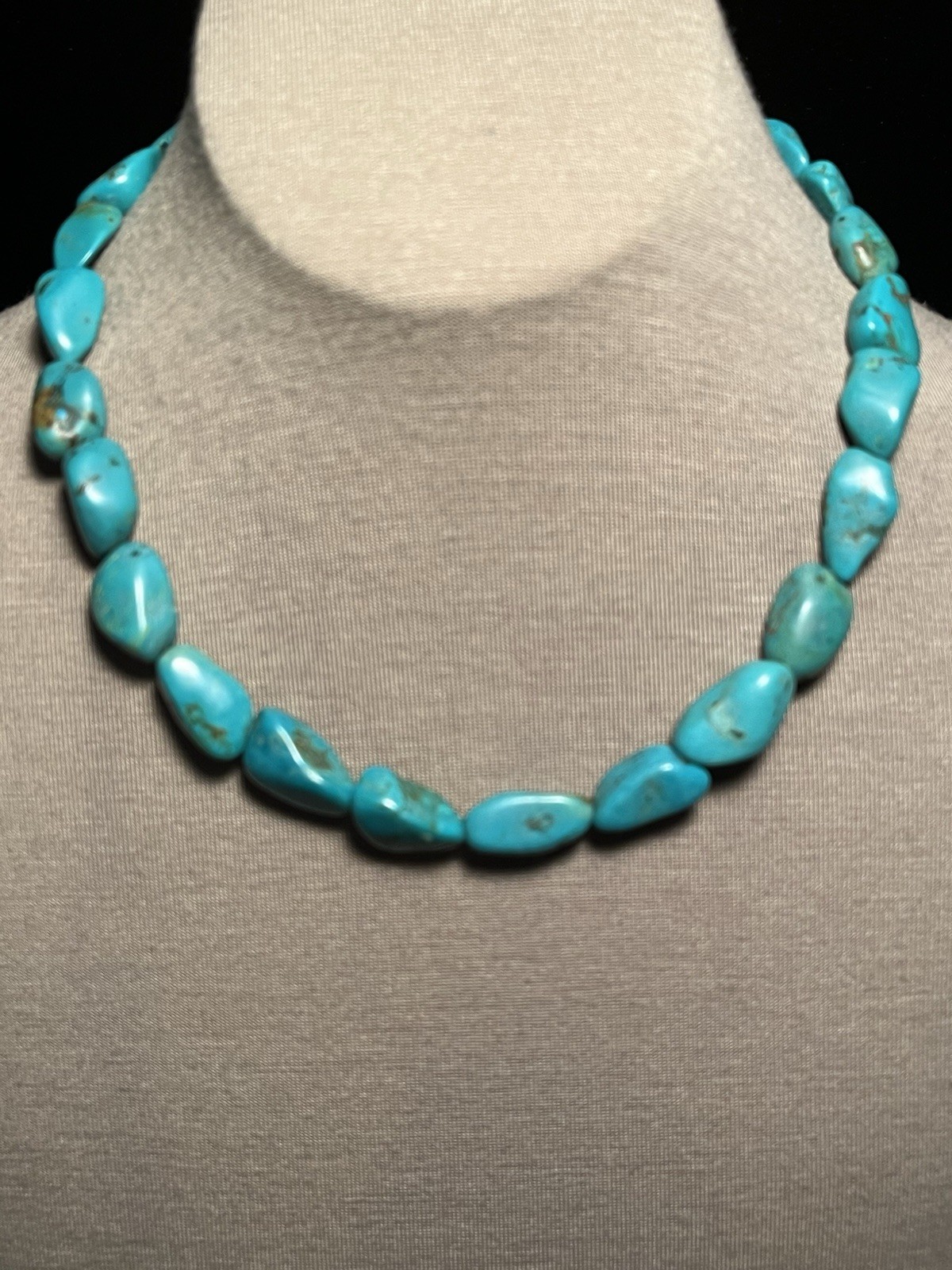 17” Strand Of Natural Turquoise Polished Nuggets..green/ Blue Tones Necklace