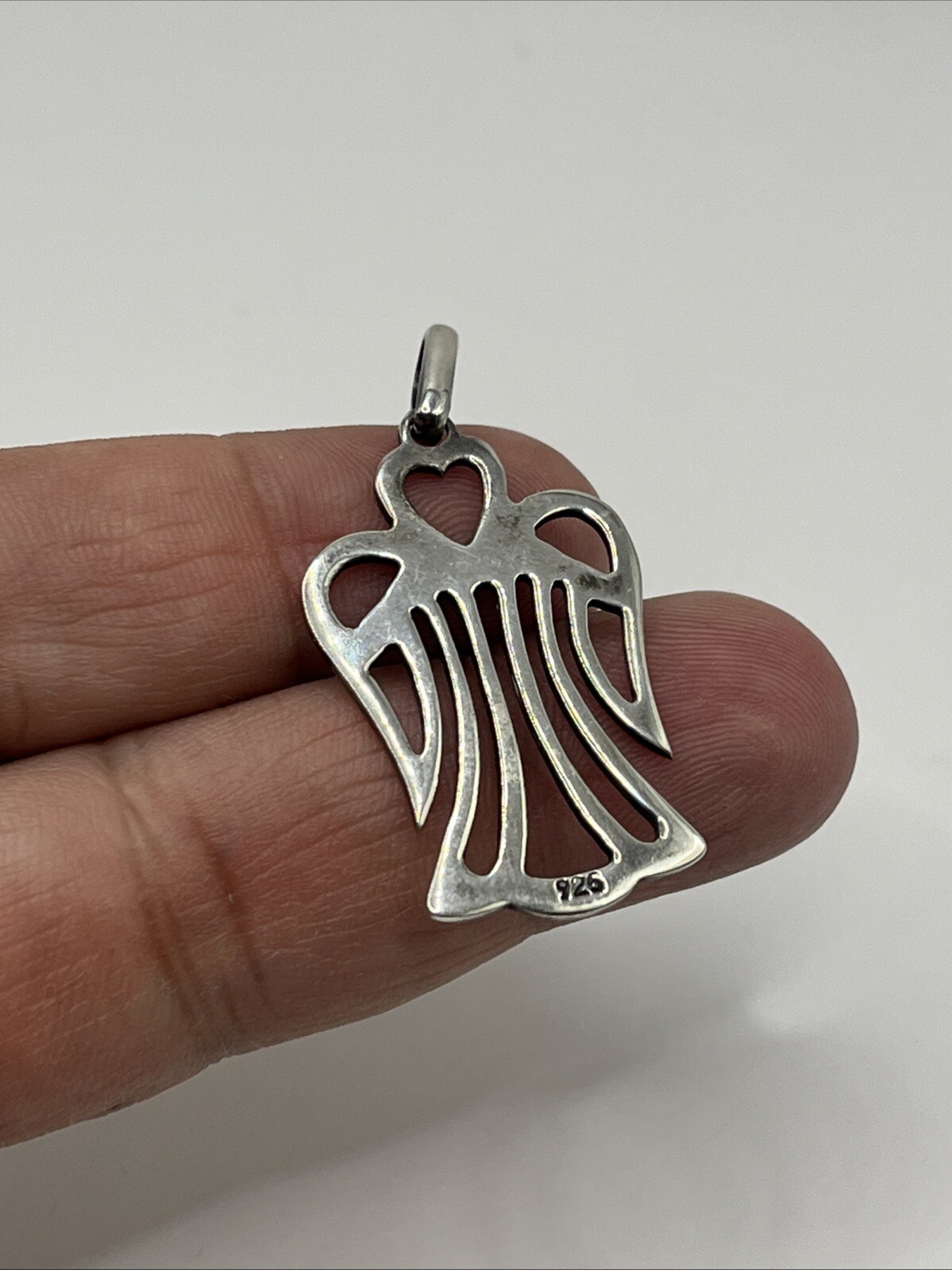 Vintage Sterling Silver Openwork Angel of Love Pendant —(A)
