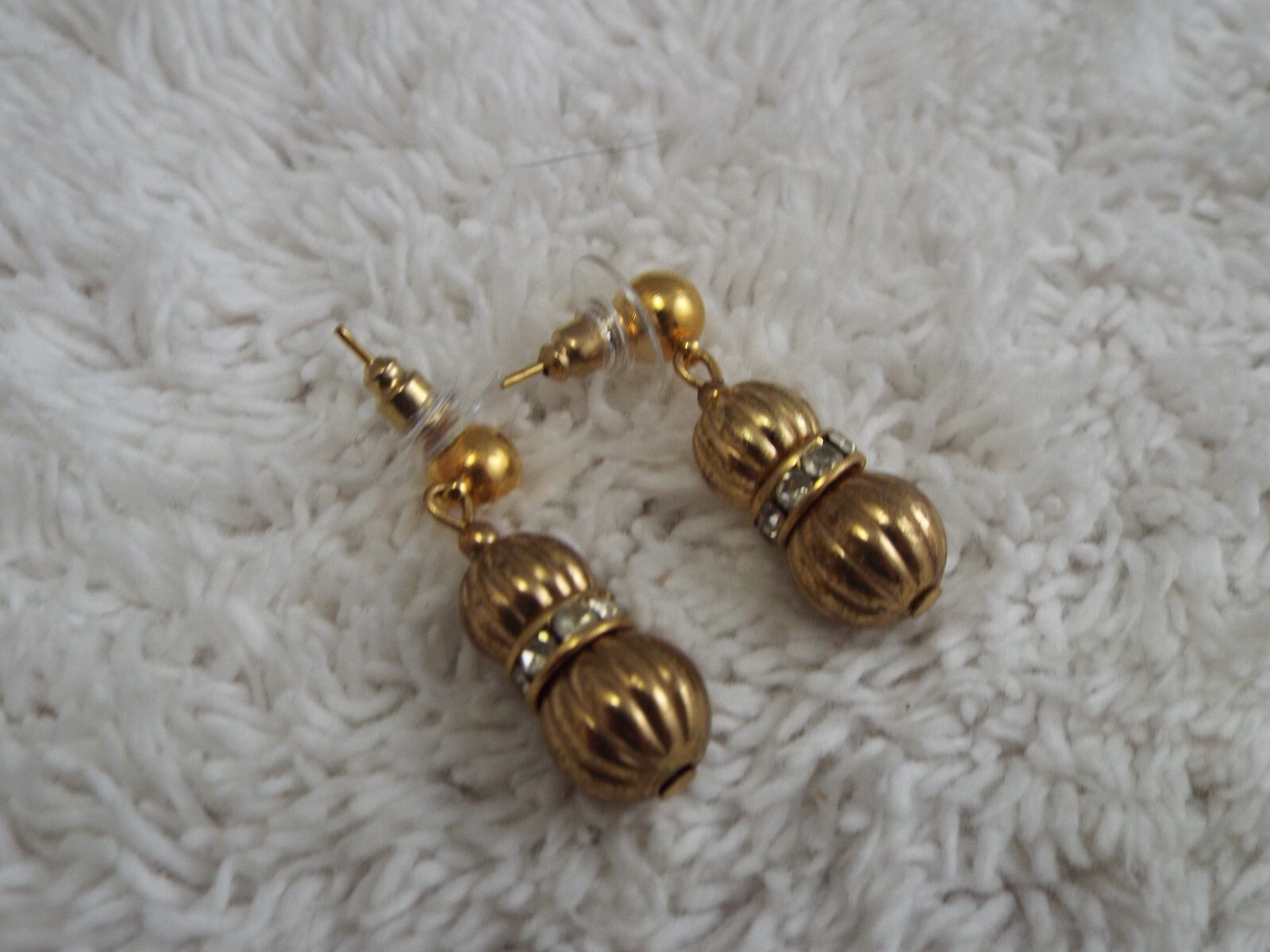 Goldtone Rhinestone Bead Pierced Earrings (H6)