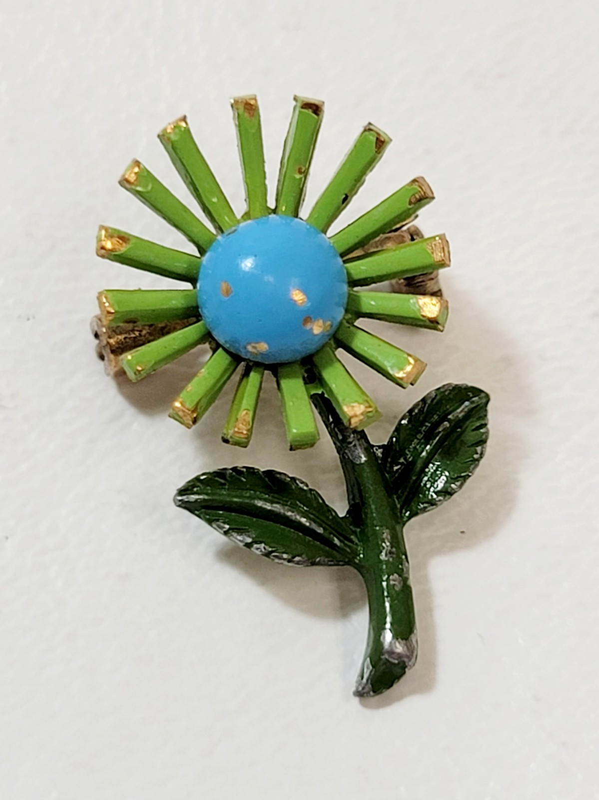 3 Vintage Enamel Pins White Purple Orchid Green Leaf Green Blue Daisy Flower