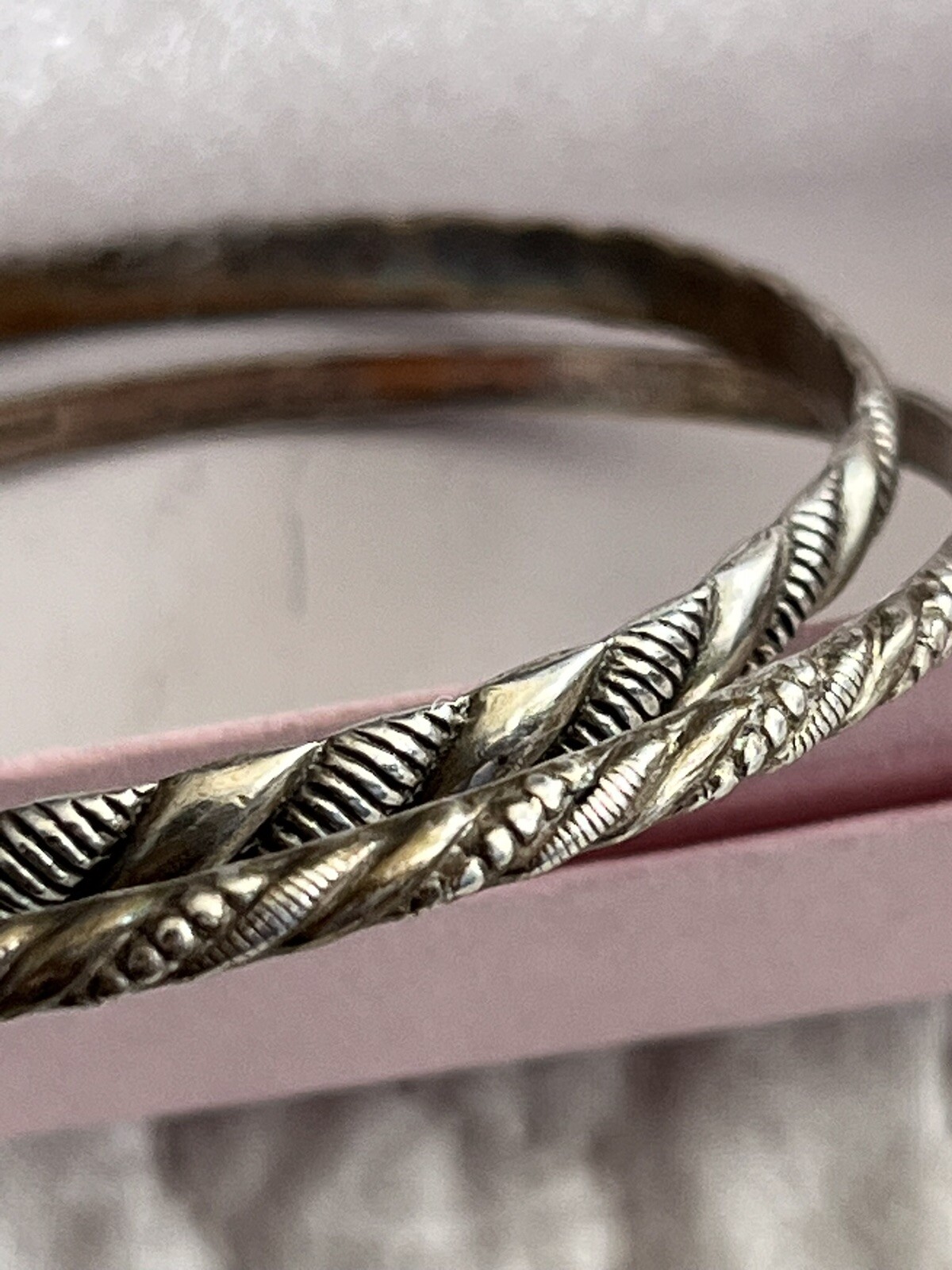 Lot 2 Vintage Marked “Beau Sterling” Bangle Bracelets Approximately 2.5”Diameter