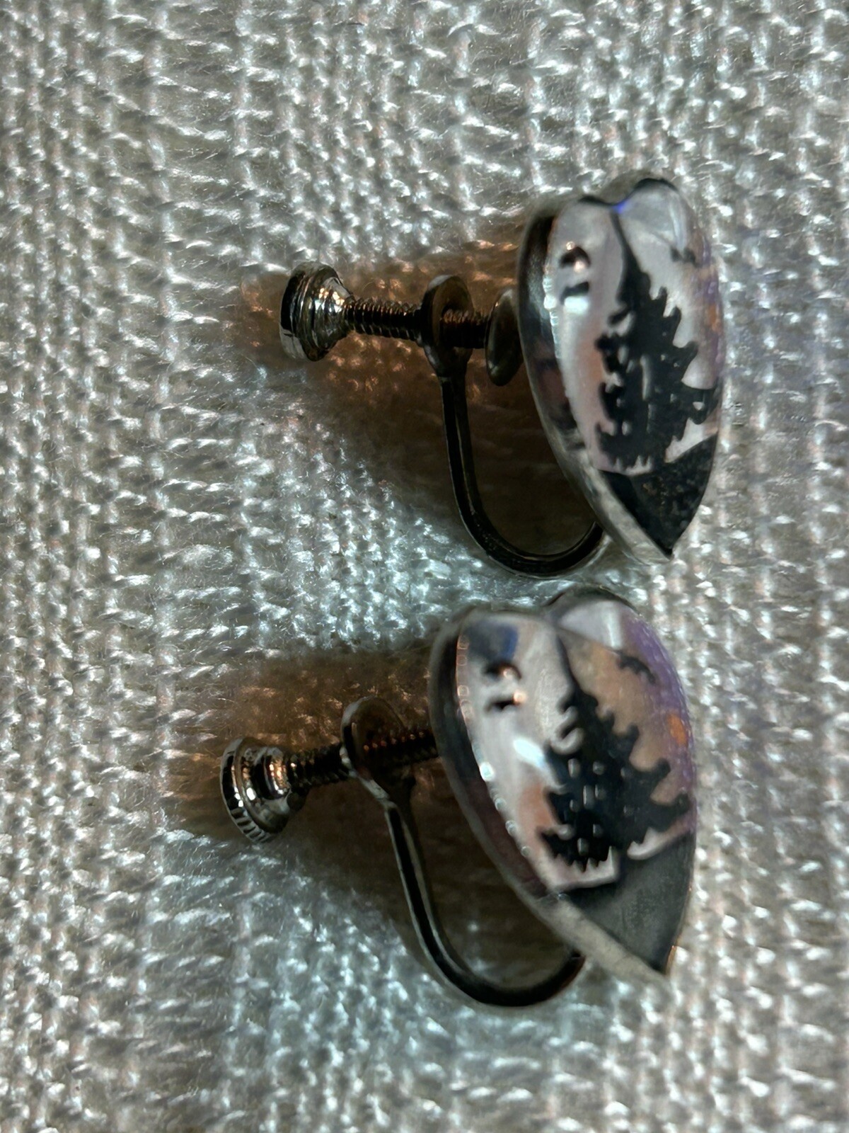 Butterfly Evergreen Tree vintage sterling silver screw back heart earring