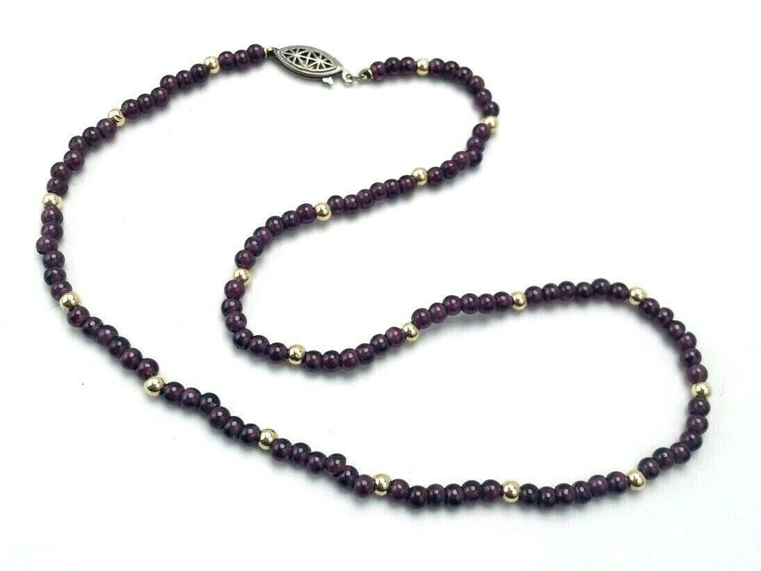 Vintage Purple Amethyst 18kt Gold Beaded Strand Necklace Sterling Silver Clasp