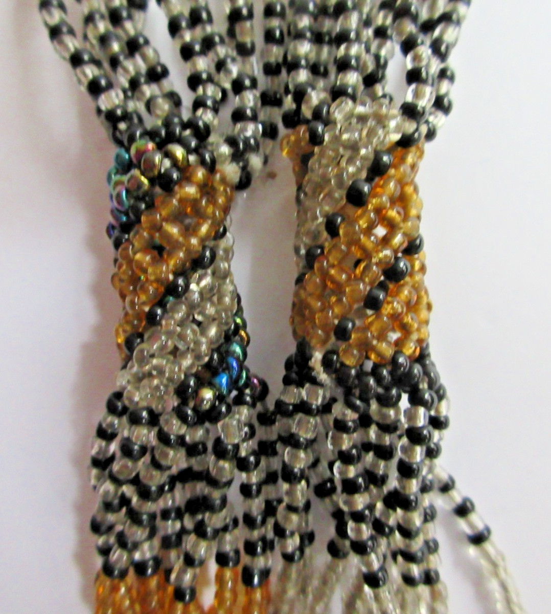 Multi Strand Twisted Woven Sead Bead Beaded Black Bronze Silver Necklace 22″