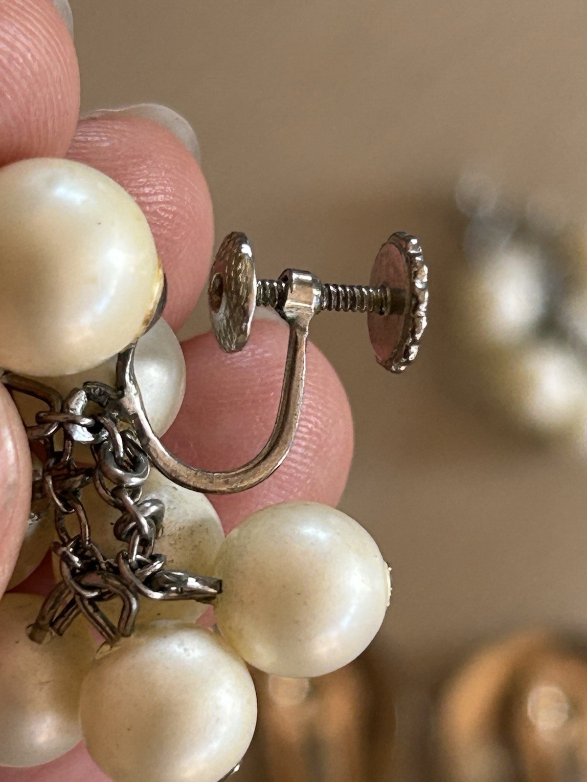 Vintage Silver Tone Clip On Earrings Lot Of 2 Medallion And Pearl Drop 1″