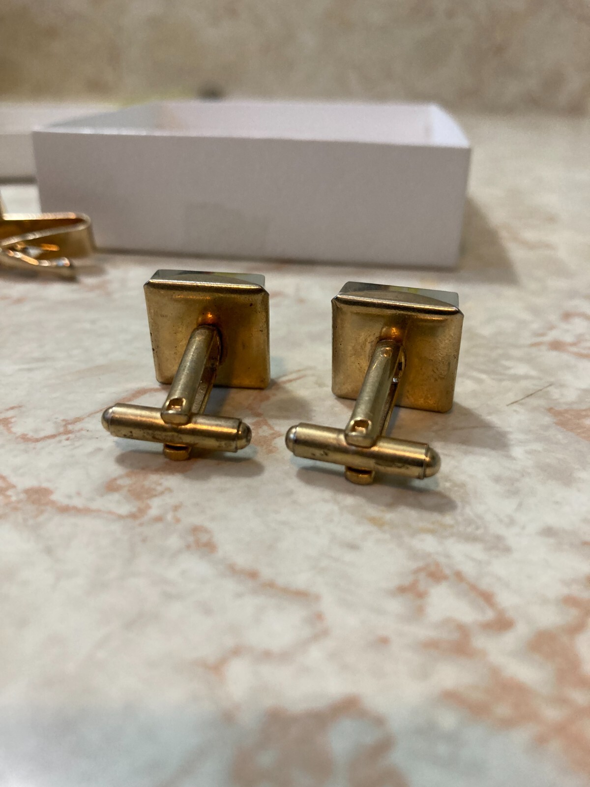 Vintage Gold Tone Alligator Tie Clip Bar With Matching Cuff Links TROUT PIC