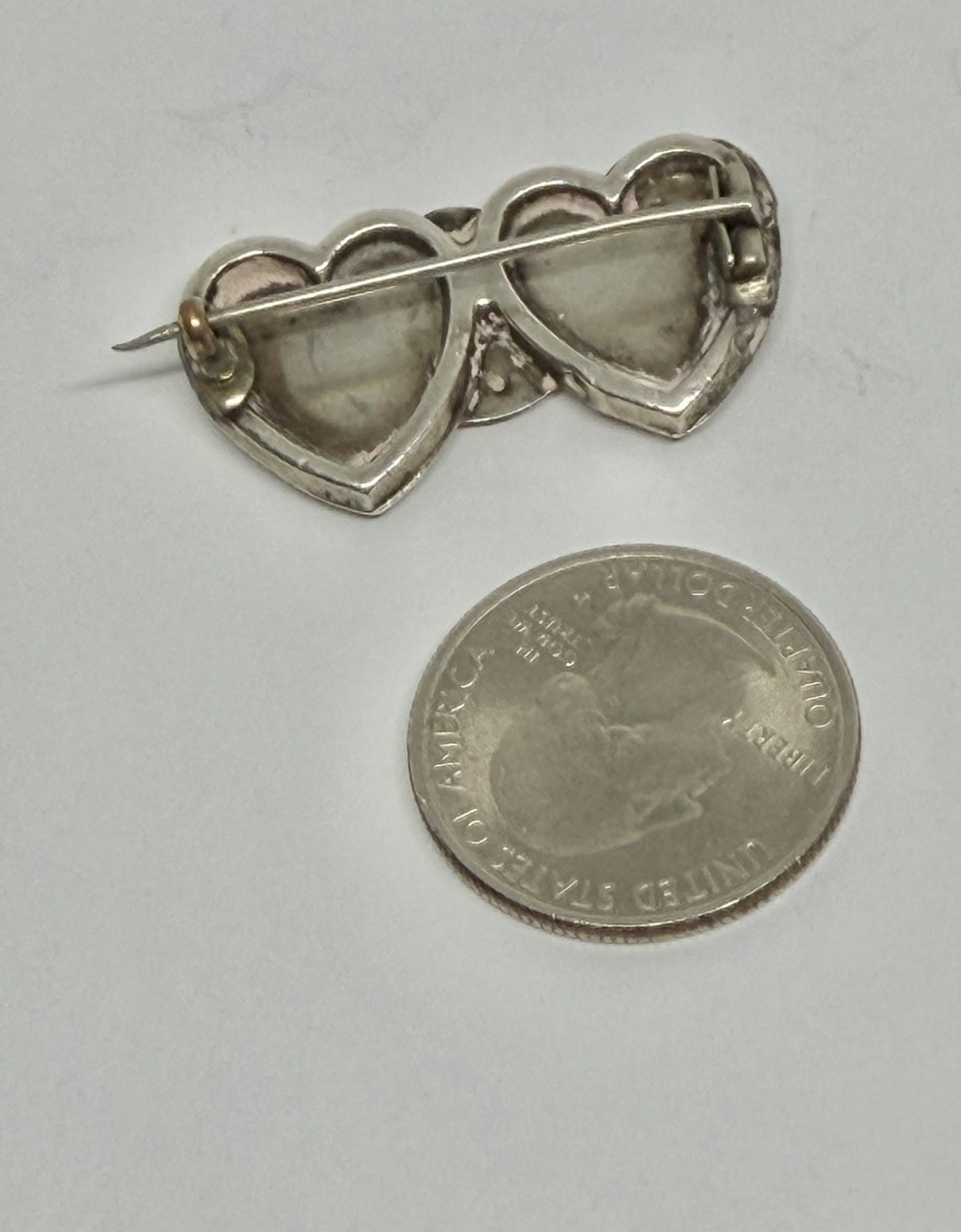 Antique Victorian Queen’s Jubilee Double Hearts & Victorian Bust Sterling Brooch
