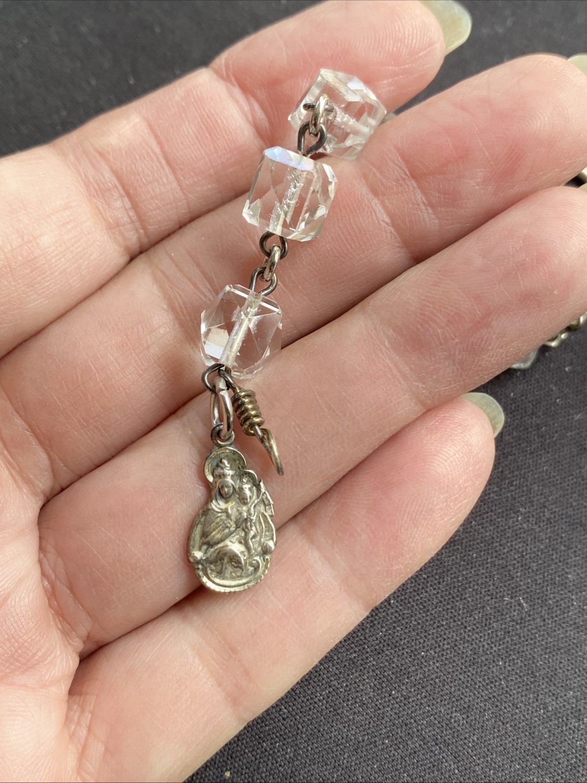 Vintage Sterling Silver 925 Aurora Borealis AB Rosary Bracelet 7.25″