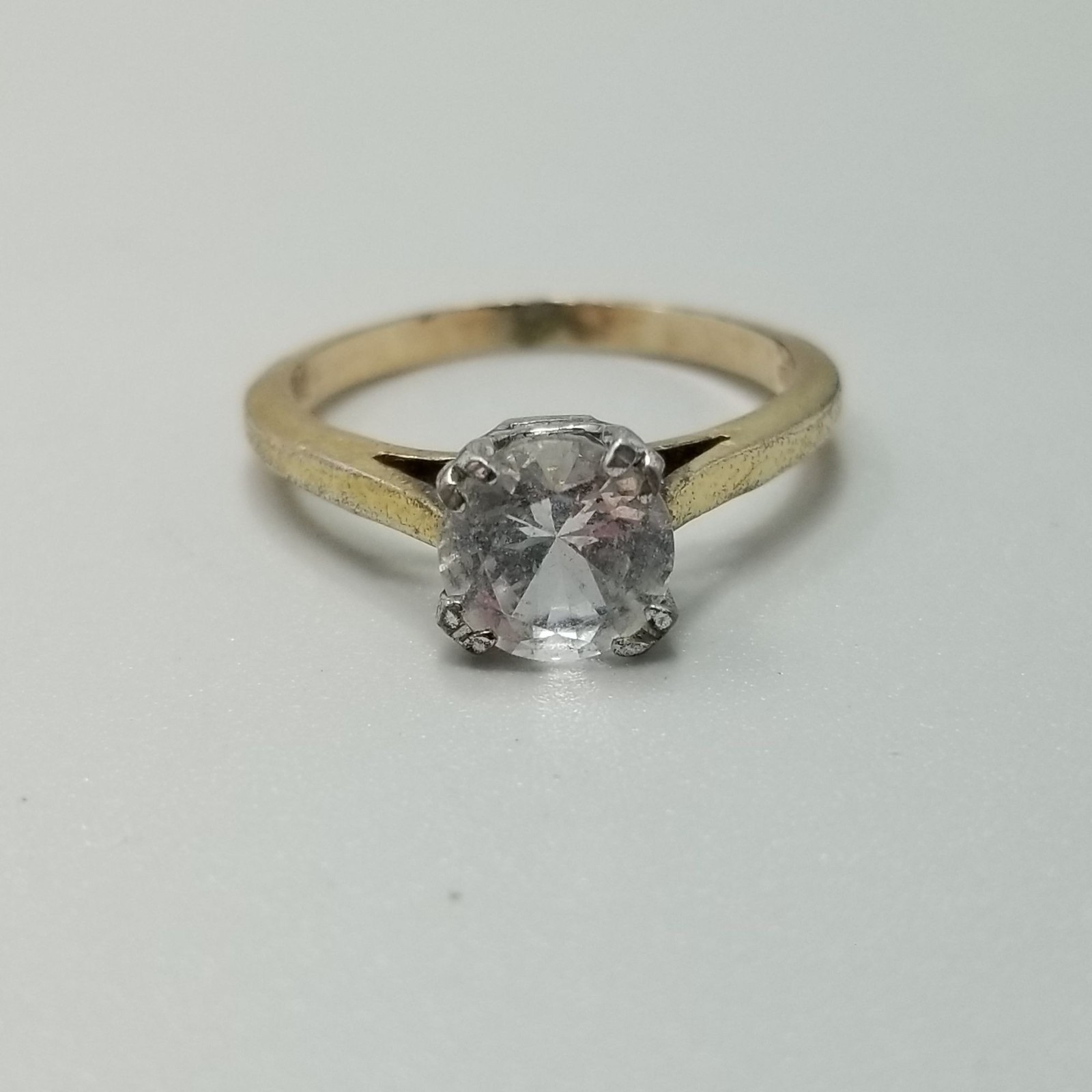 Vintage Sterling Silver Top Gold Filled Band Round Solitaire Ring Size 8