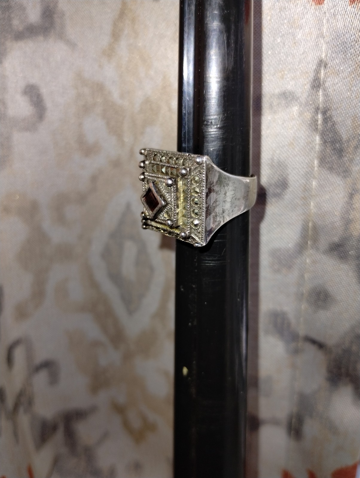 Vintage Dee Berkley DBJ Sterling Silver Garnet Marcasite Ring Size 6.5