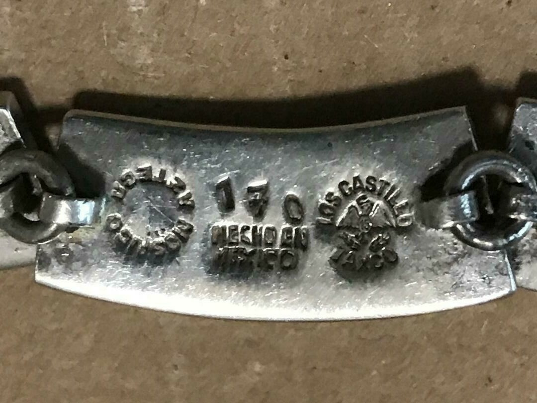 Vintage Signed Sterling 925 Taxco Los Castillo Necklace Inlay