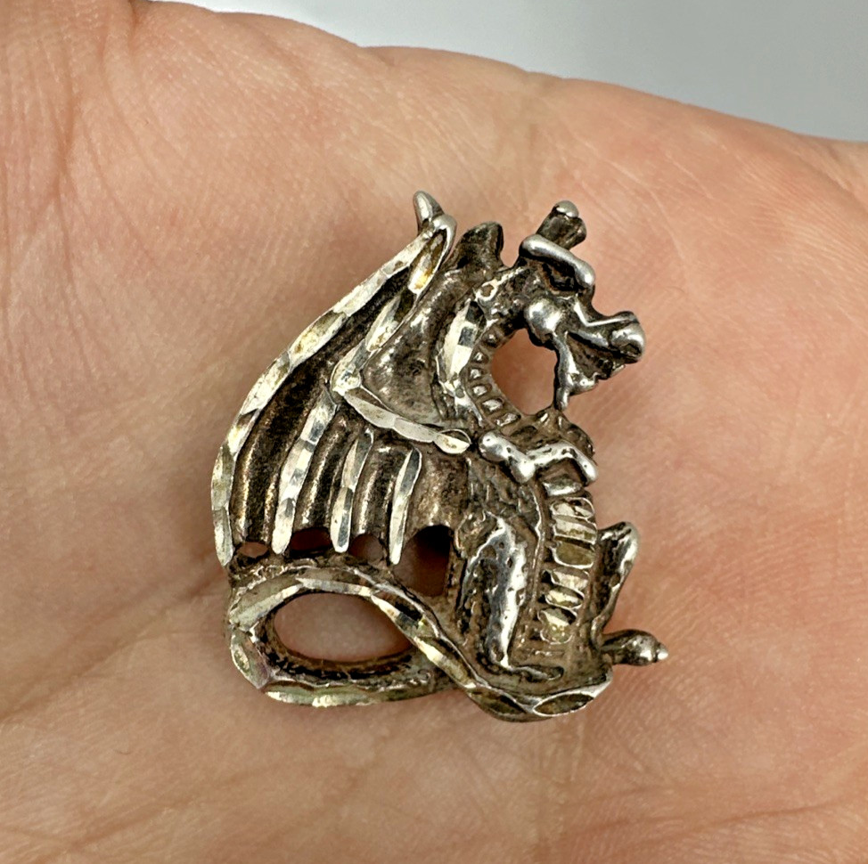 Vintage Sterling Silver Dragon Pendant 6.9 Grams Fantasy Whimsical Signed