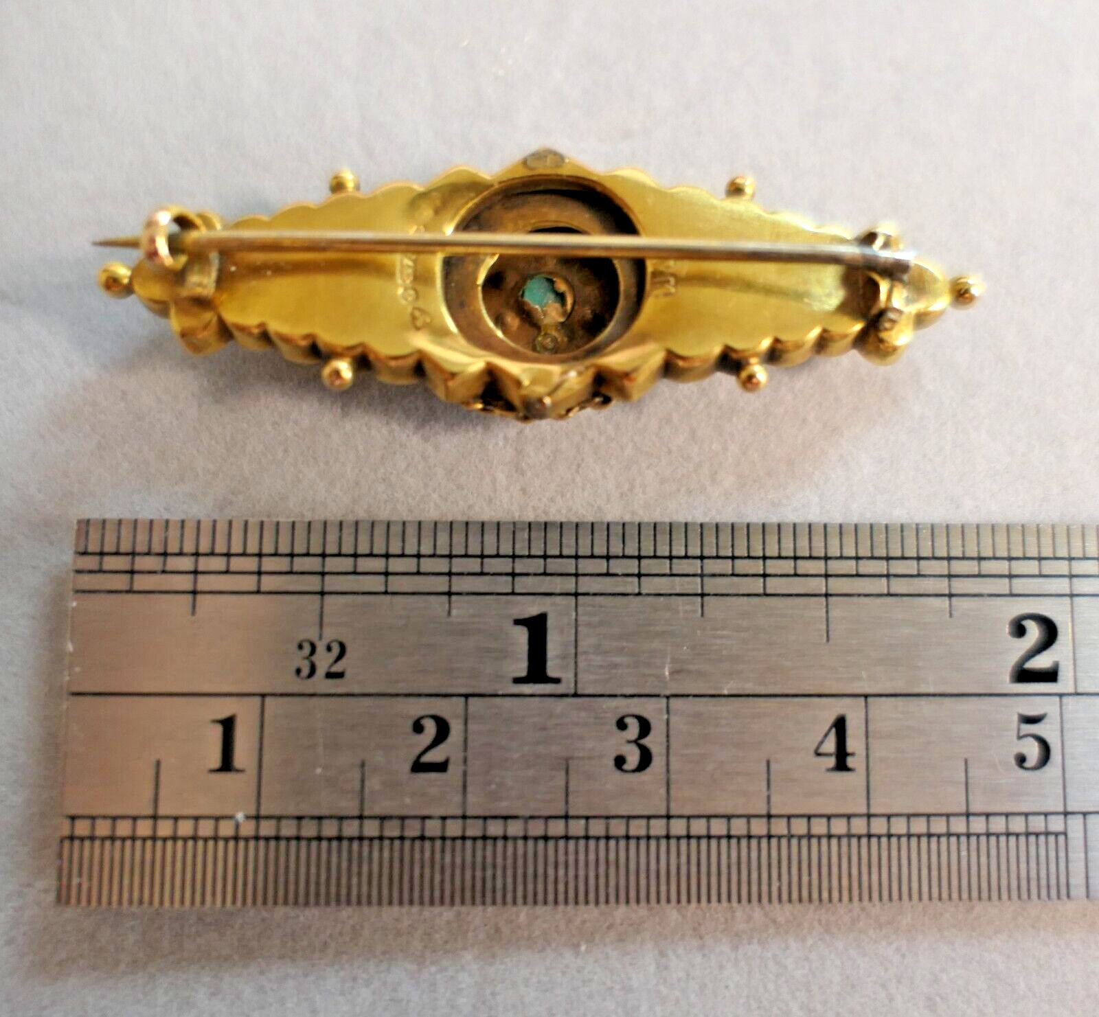 Antique 9K Karat Gold Diamond Turquoise Mourning Brooch Hallmarks Tested *READ*