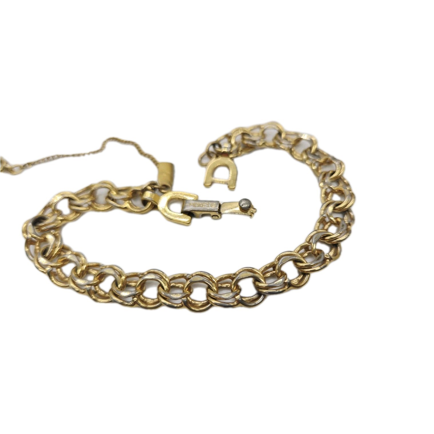 Monet Bracelet small Double Ring Gold Tone Chain Link Couture Vintage 7.25 in