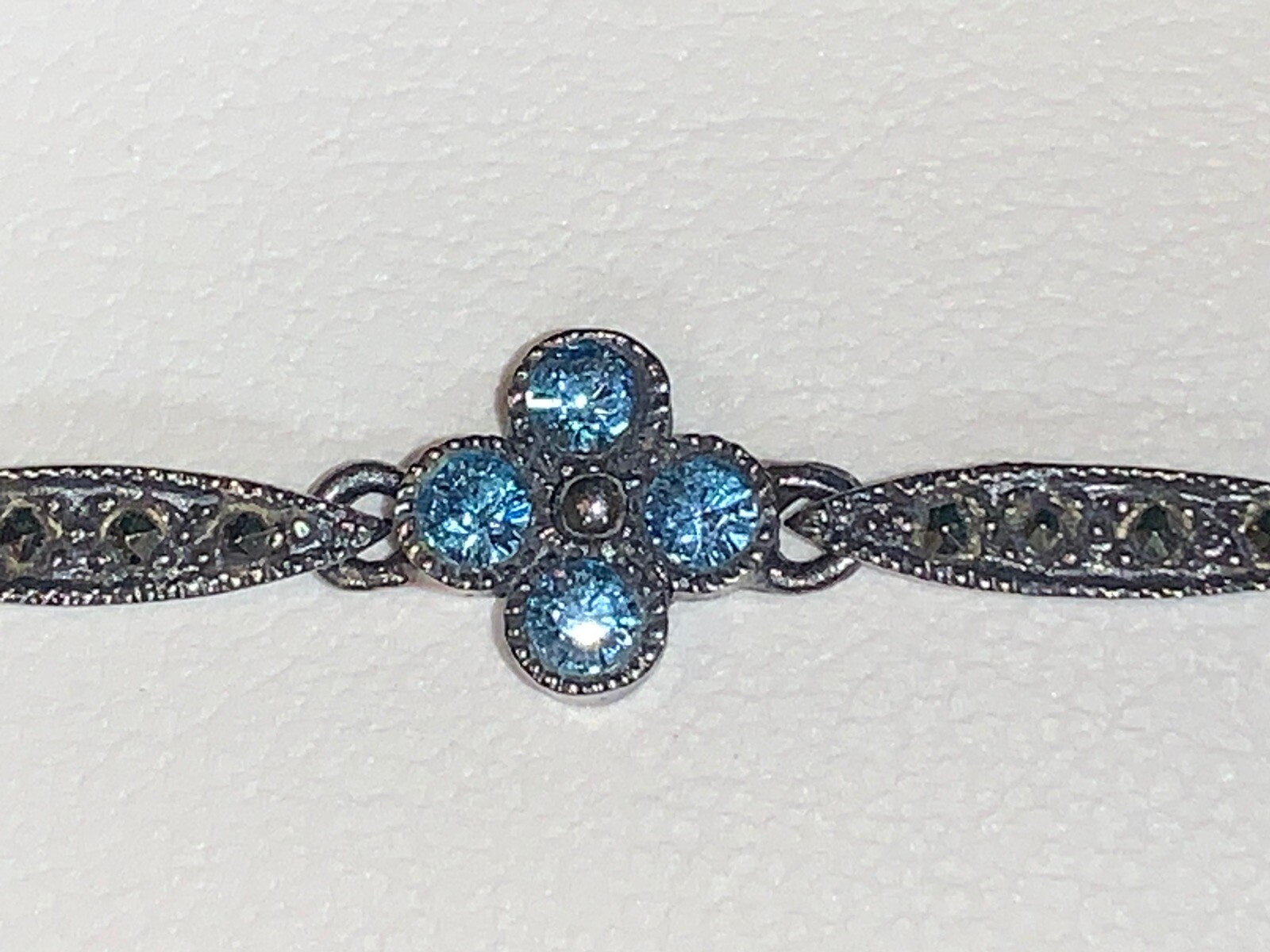 Vintage 7.5” DBJ Dee Berkeley Sterling Silver Marcasite Bracelet with Blue Gems