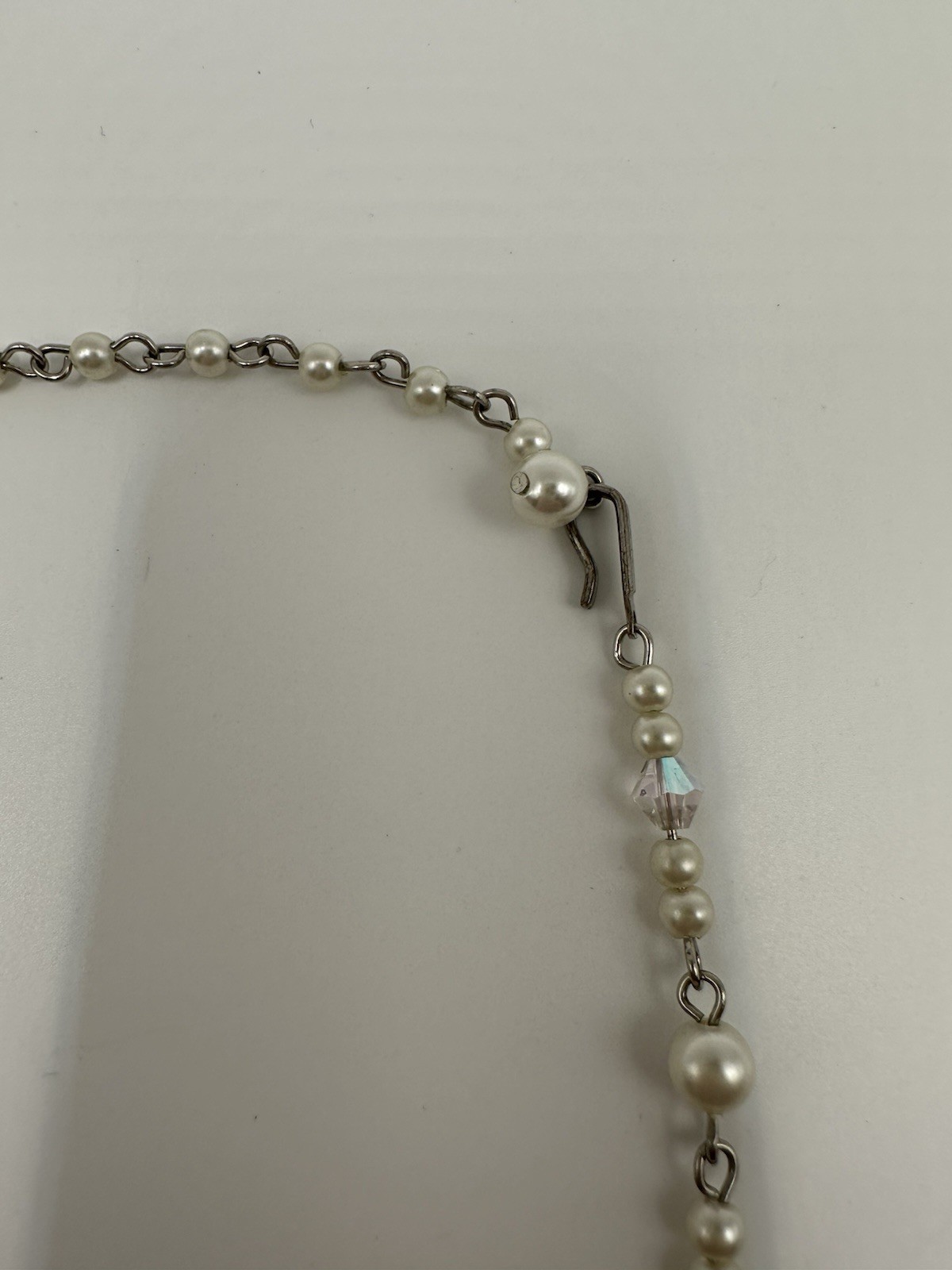 Vintage Faux Pearl AB Acrylic Crystal Fringe Bridal Necklace 16”
