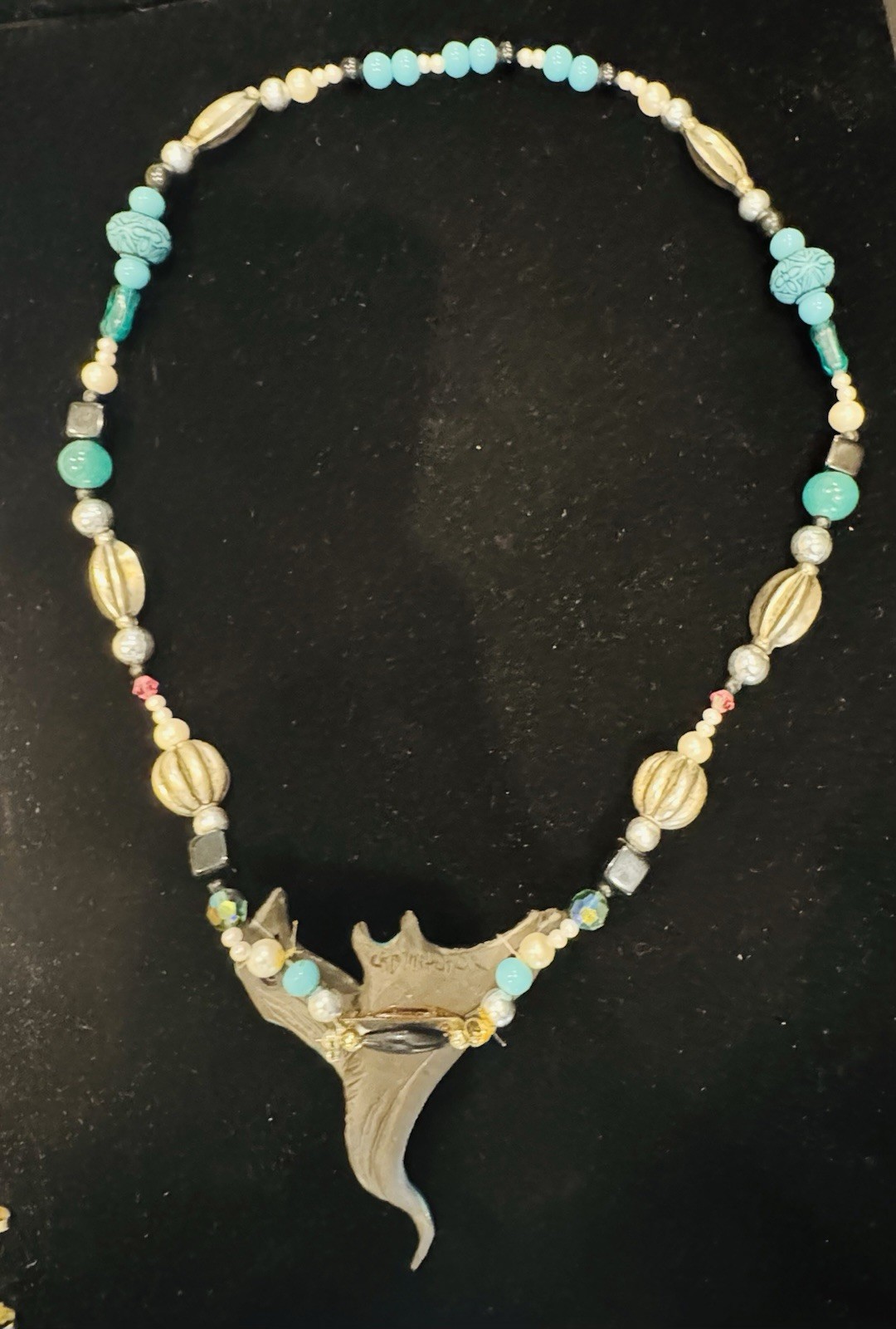 VTG Original by Mitchell Sculptural Necklace Amethyst Iridescent Turquoise OOAK