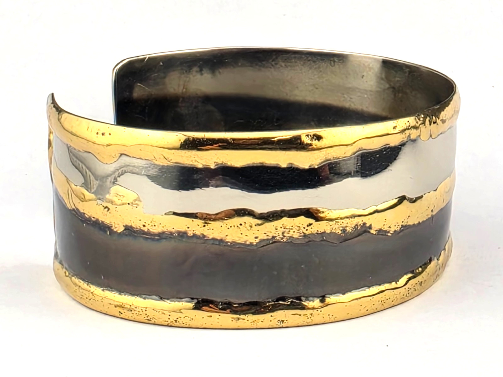 Handmade Brutalist Mixed Metals Brass Silver Oxidized 7.5″ Cuff Bracelet
