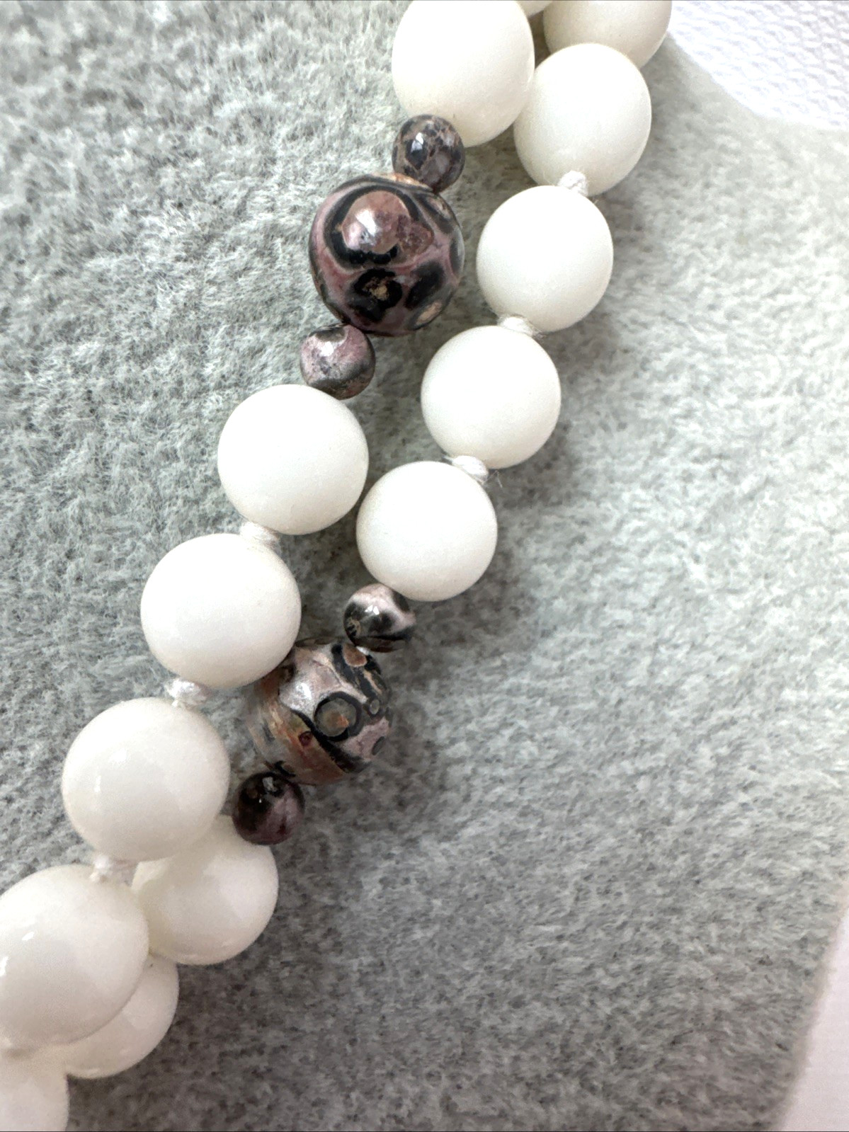 VTG Quartz Agate Jasper polished Crystal Glass Stone Beaded hand knot Necklace