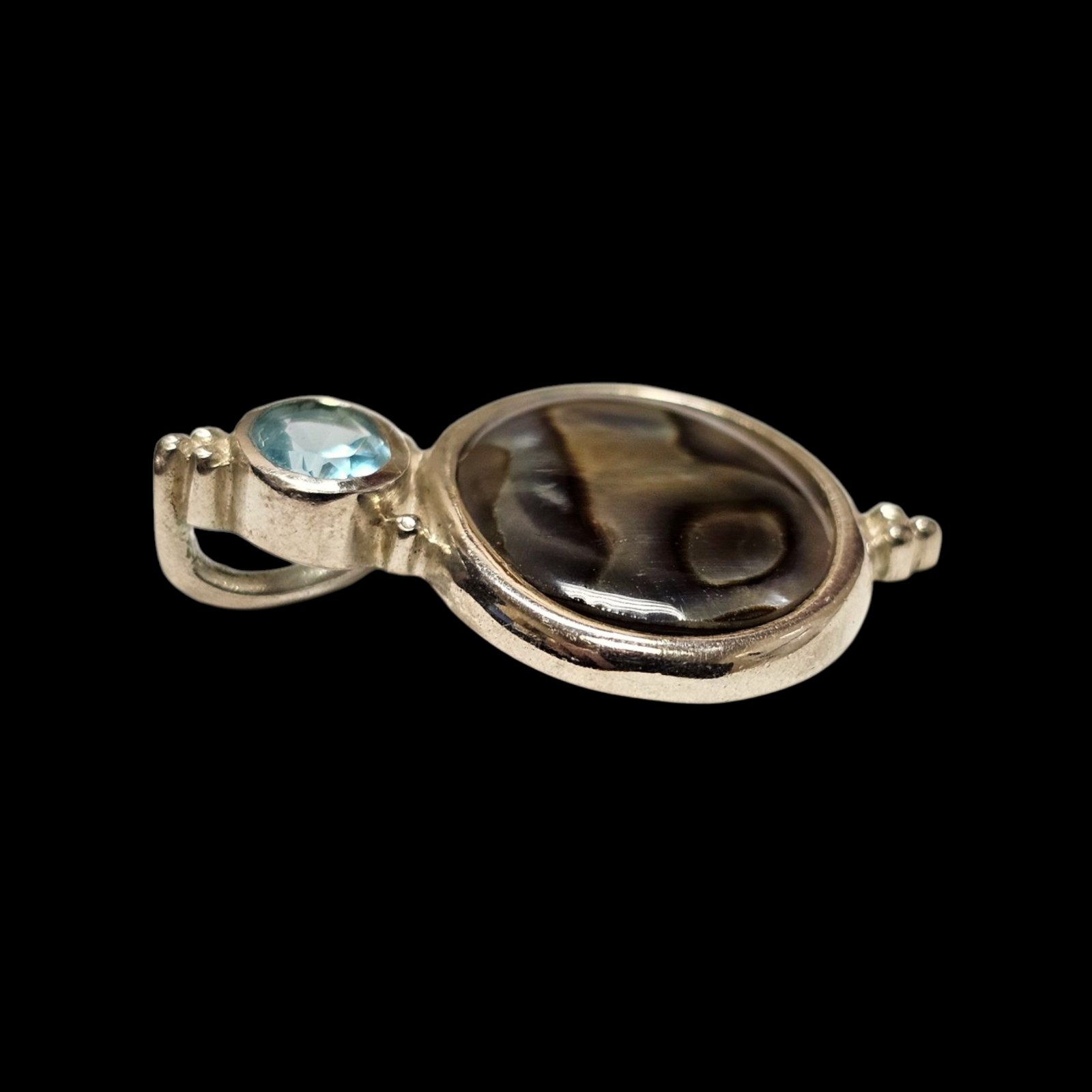 Vintage Abalone Shell Blue Topaz Gem Stone 925 Sterling Silver Pendant 3g