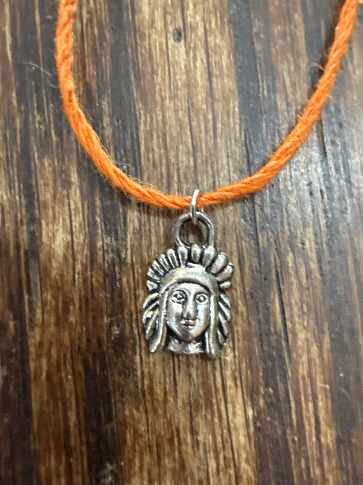 NATIVE AMERICAN INDIAN CHARM Dainty Necklace Hemp Cord Boho Tibetan Silver Tone
