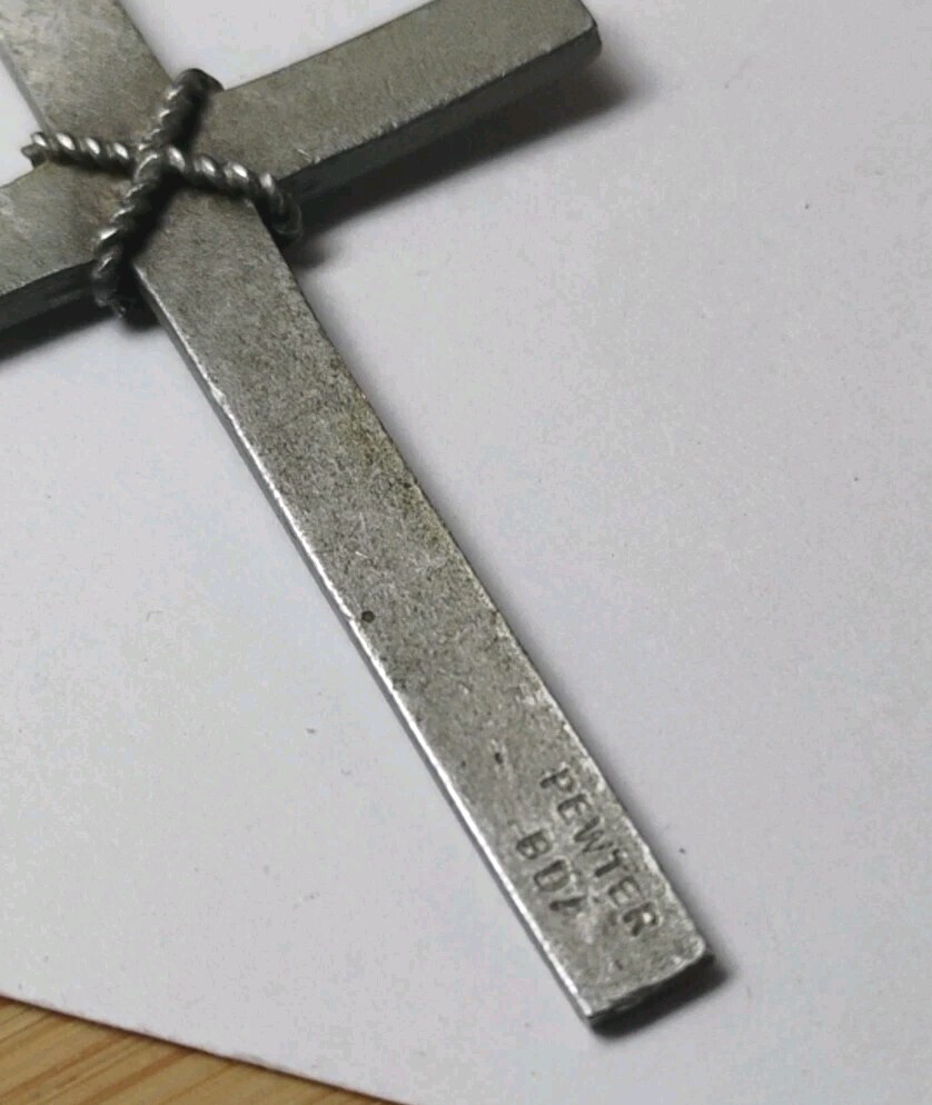 Vintage BDA Budlong Docherty Armstrong Signed Pewter Cross Pendant 25″ Necklace!